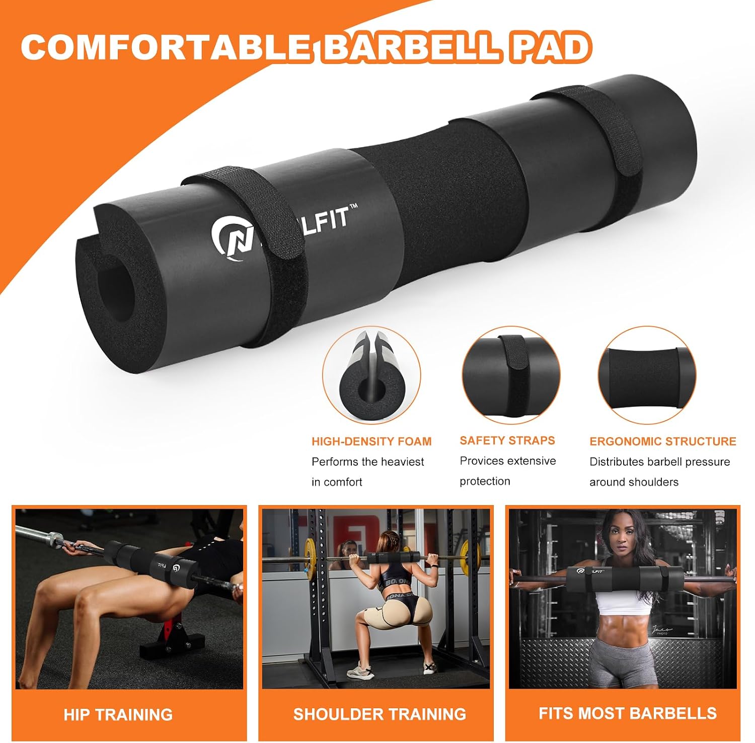 NEALFIT Barbell Pad Squat Pad for Squats—Squat Bar Pad—Great for Weightlifting,Lunges and Hip Thrusts—Foam Sponge Pad—Fit Standard and Olympic Bars Perfectly - Image 4
