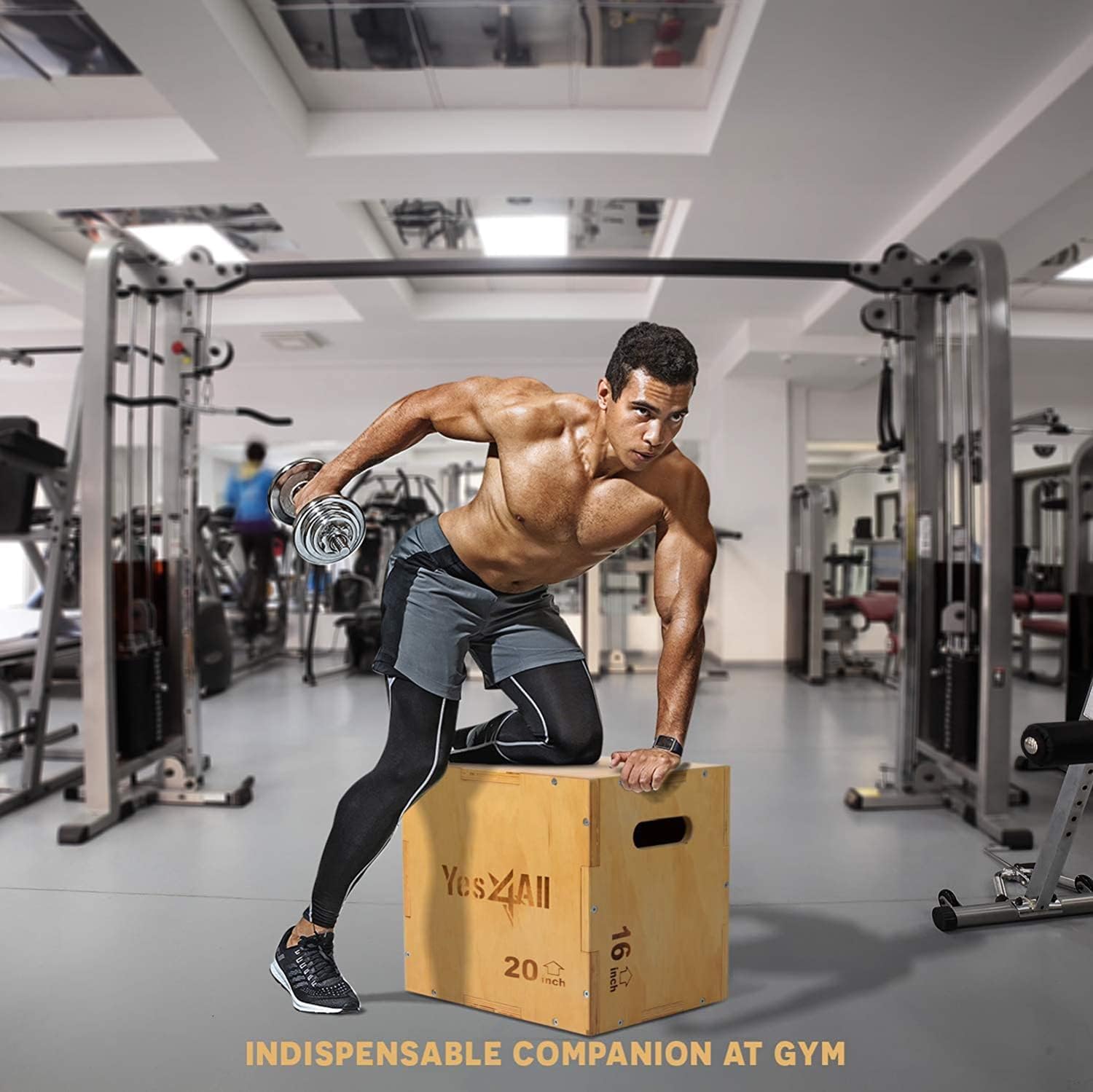 Yes4All Plyo Box, 3-in-1 Wooden Box Jump for Home Gym, Lunges, Squats, Dips - Image 2