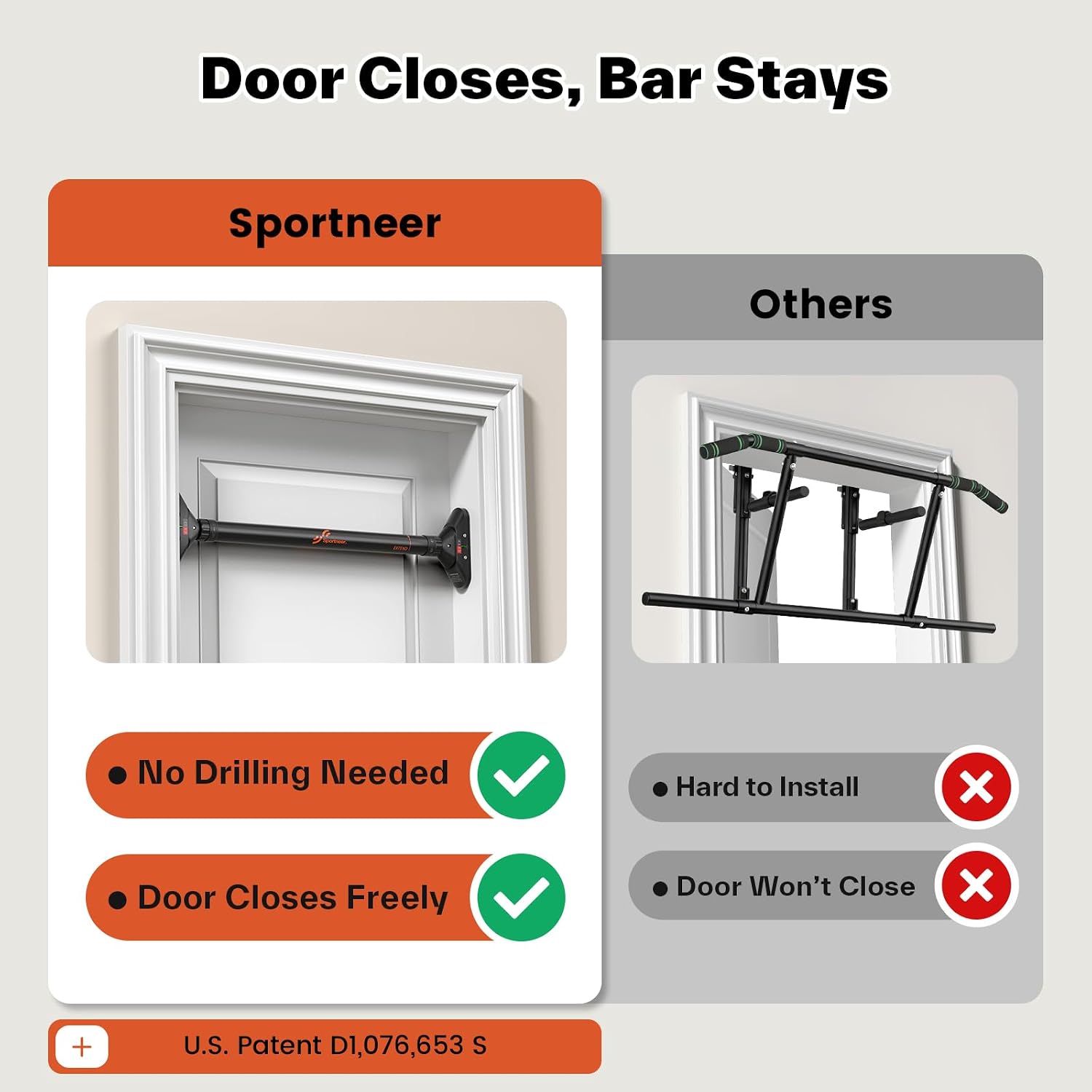 Sportneer Pull Up Bar for Doorway, No-Drill, 29.5-37 in, 440 lb - Image 3