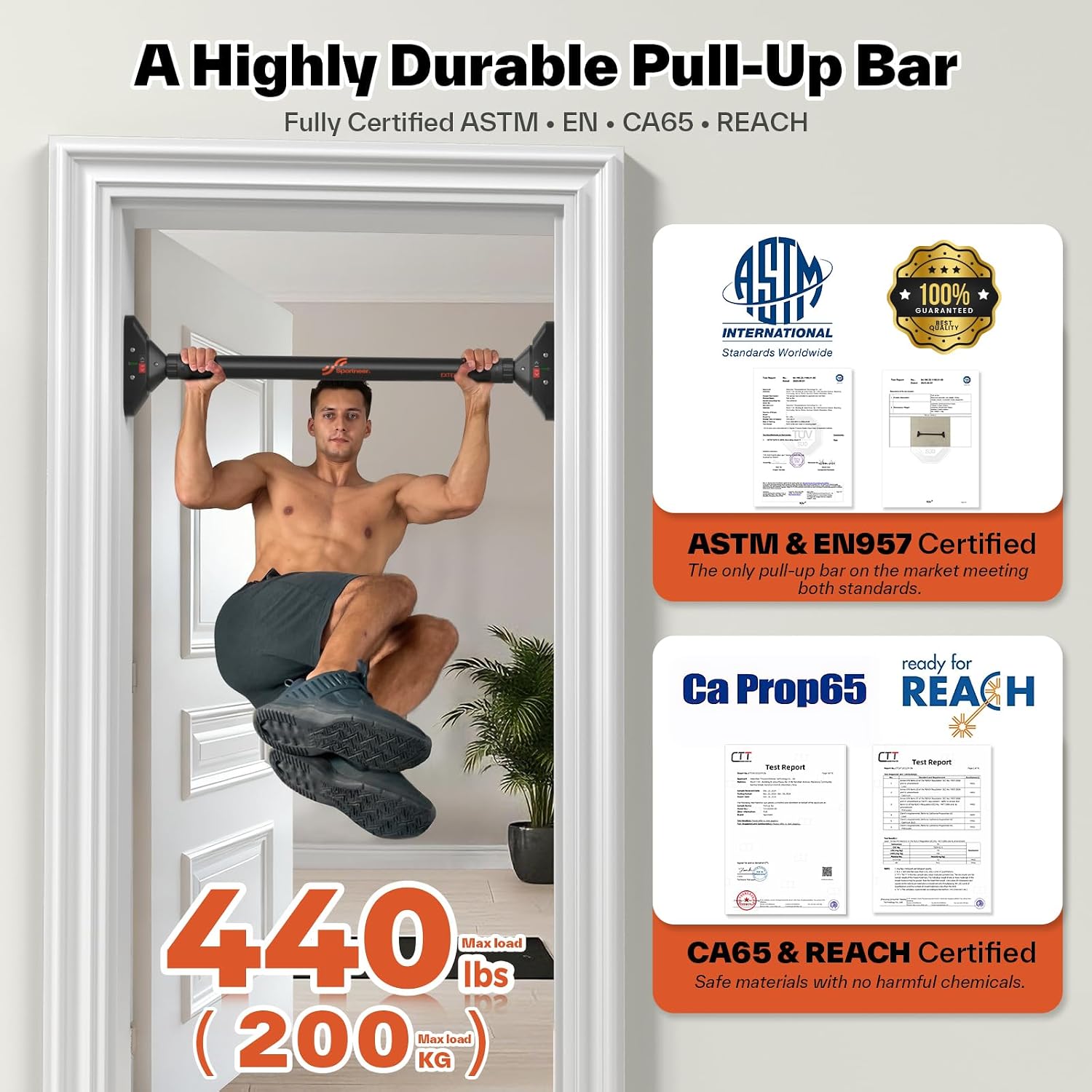 Sportneer Pull Up Bar for Doorway, No-Drill, 29.5-37 in, 440 lb - Image 5