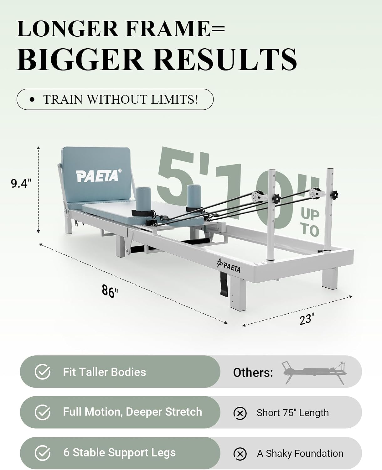 PAETA Pilates Reformer, 86" Foldable Reformer Pilates Machine for Home Use, with Dual Resistance- Springs and Cords, Pilates Equipment for Home Workouts with Jump Board, Up to 400 LBS - Image 2