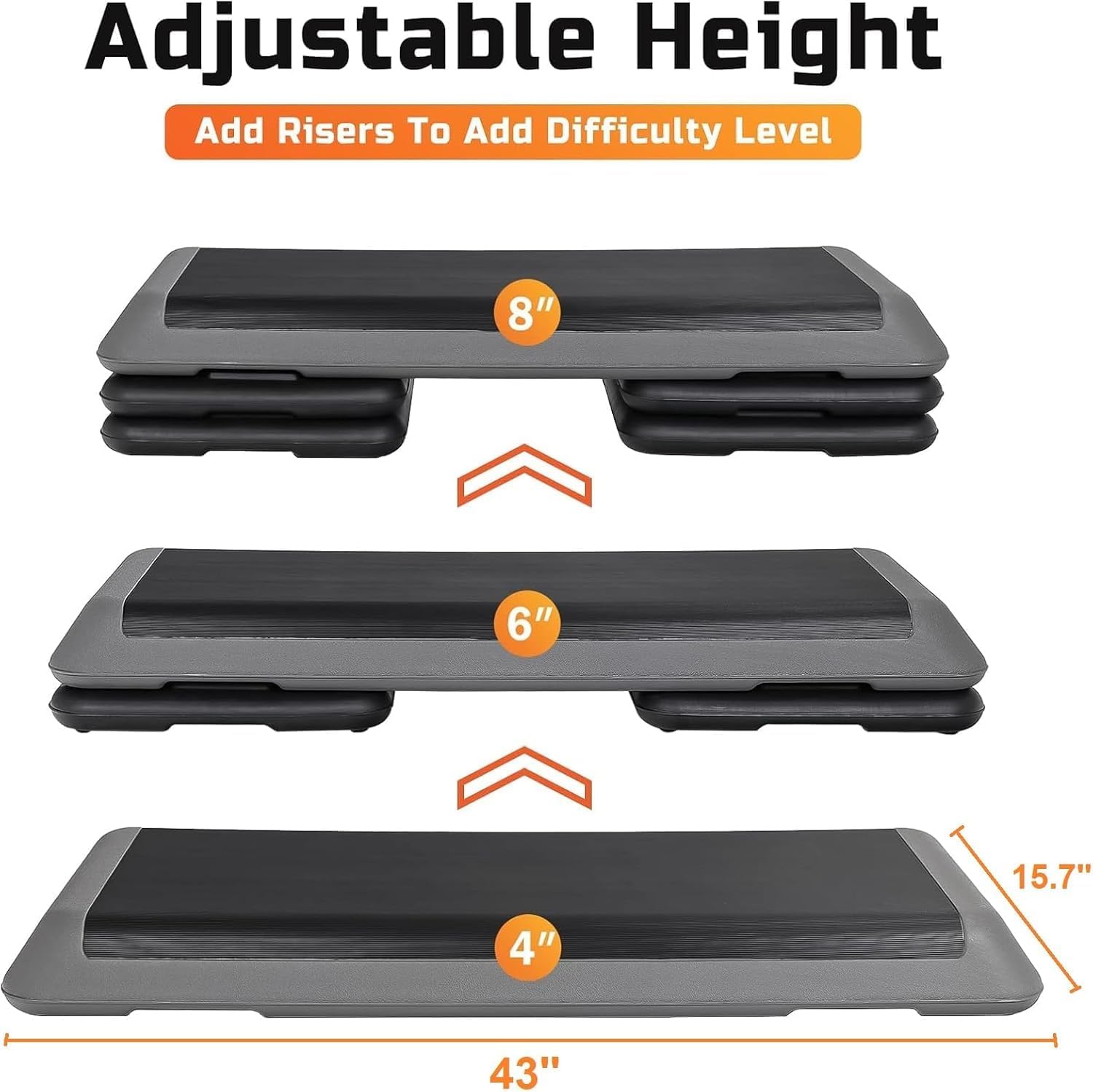ZENY 43'' Exercise Aerobic Step Platform, Adjustable Fitness Stepper with 4 Stackable Risers, Aerobics Stepper Workout Stepper for Home Gym Cardio Strength & Training - Image 2