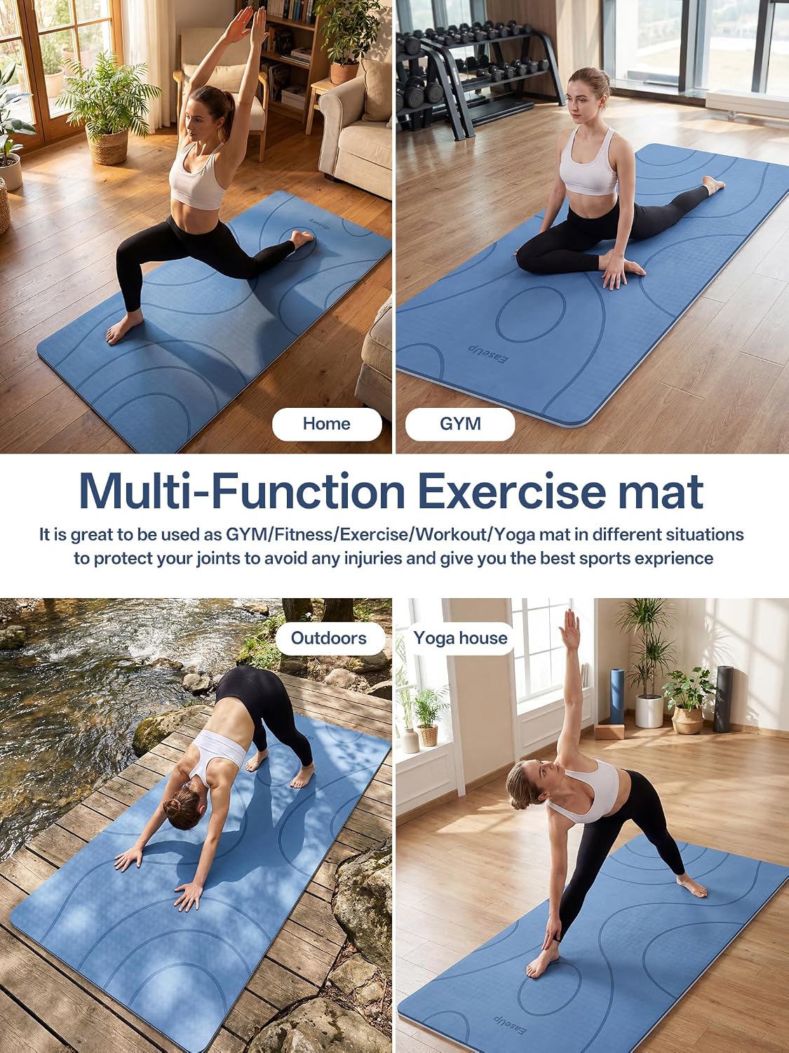 EaseUp Large Yoga Mat 73x35.5x0.4",10mm Thick Non-Slip for Home Workout - Image 7