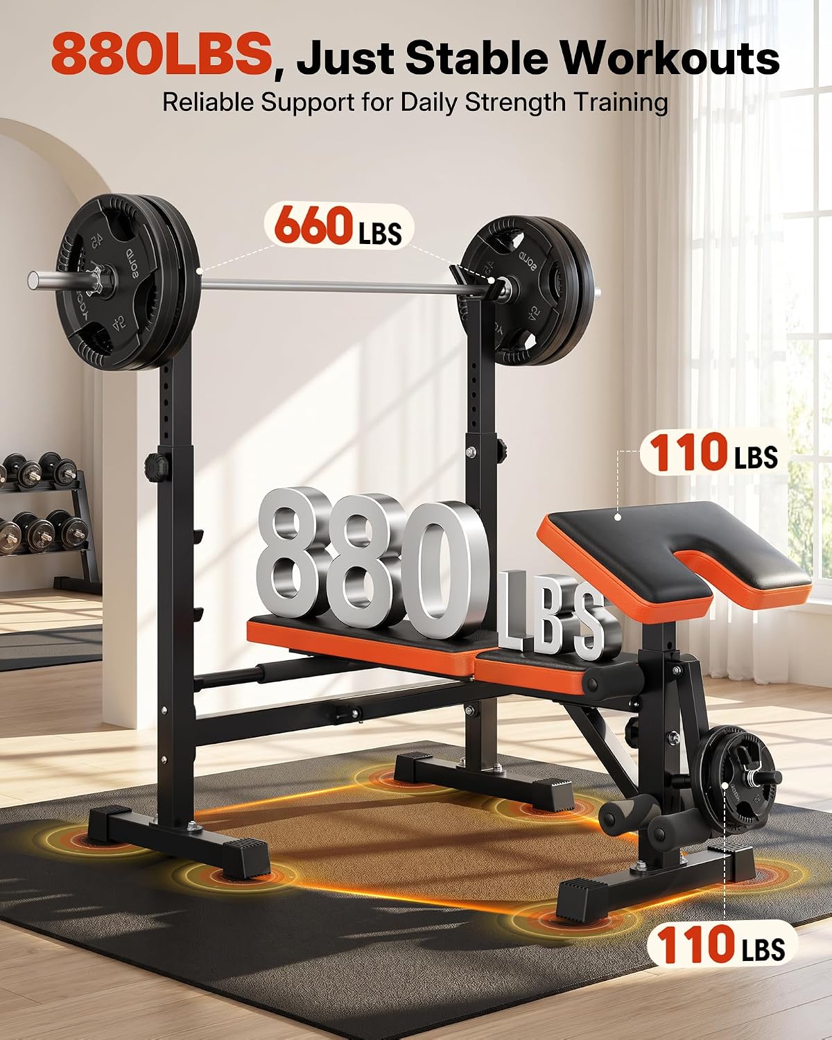 YOLEO 880-1980LBS ASTM-Certified All in One Weight Bench Set Home Strength - Image 3