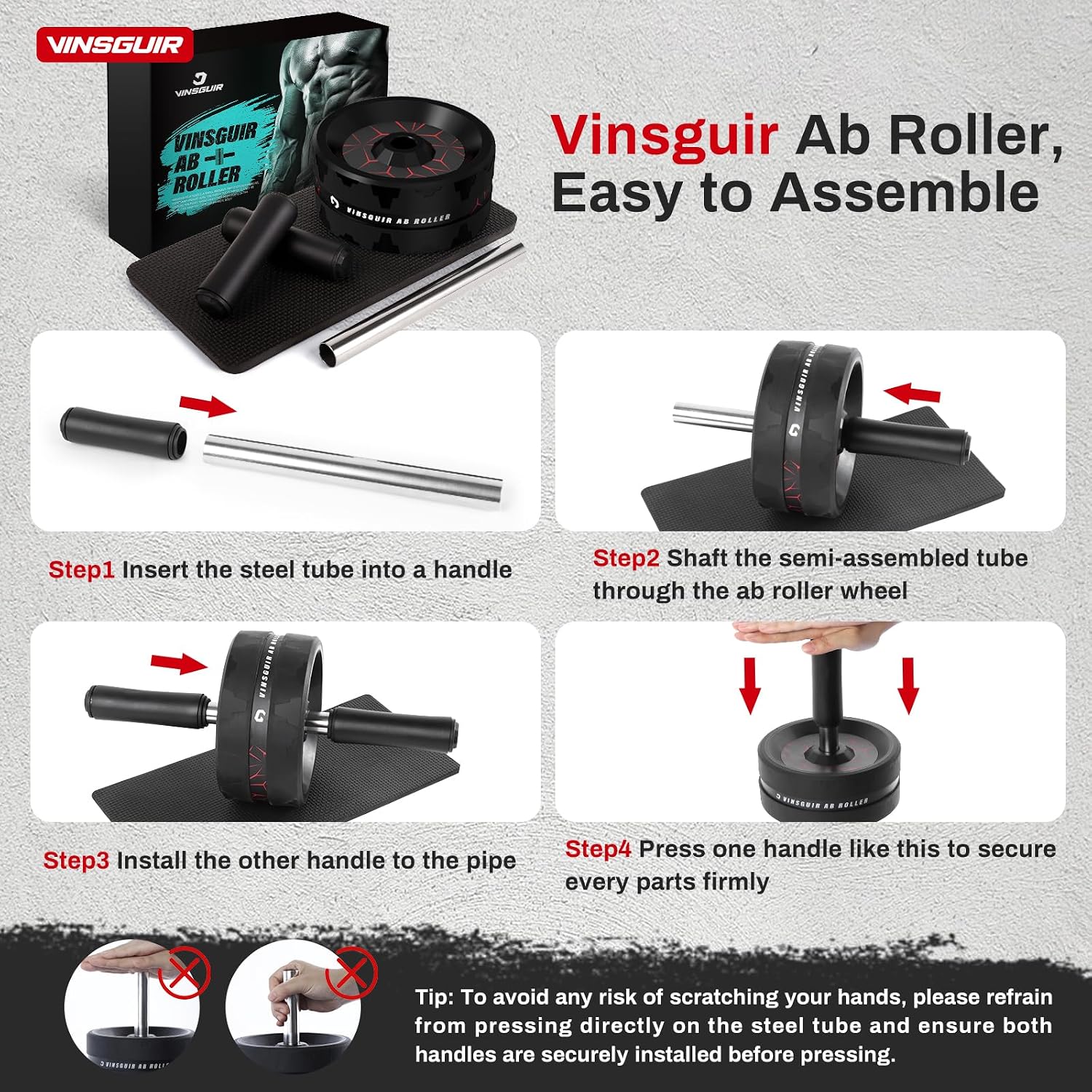 VINSGUIR Ab Roller Wheel, Abs & Core Workout Equipment for Home Gym with Knee Pad Accessories, Abdominal Wheel for Full-body Strength Training - Image 9