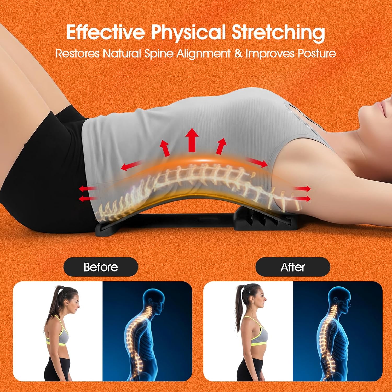 Premium Back Stretcher for Lower Back Pain Relief – 4-Level Adjustable Lumbar Support Board with Soft EVA Massage Strip – Durable & Portable Back Cracker to Release Tension and Reset Your Day (Black) - Image 3