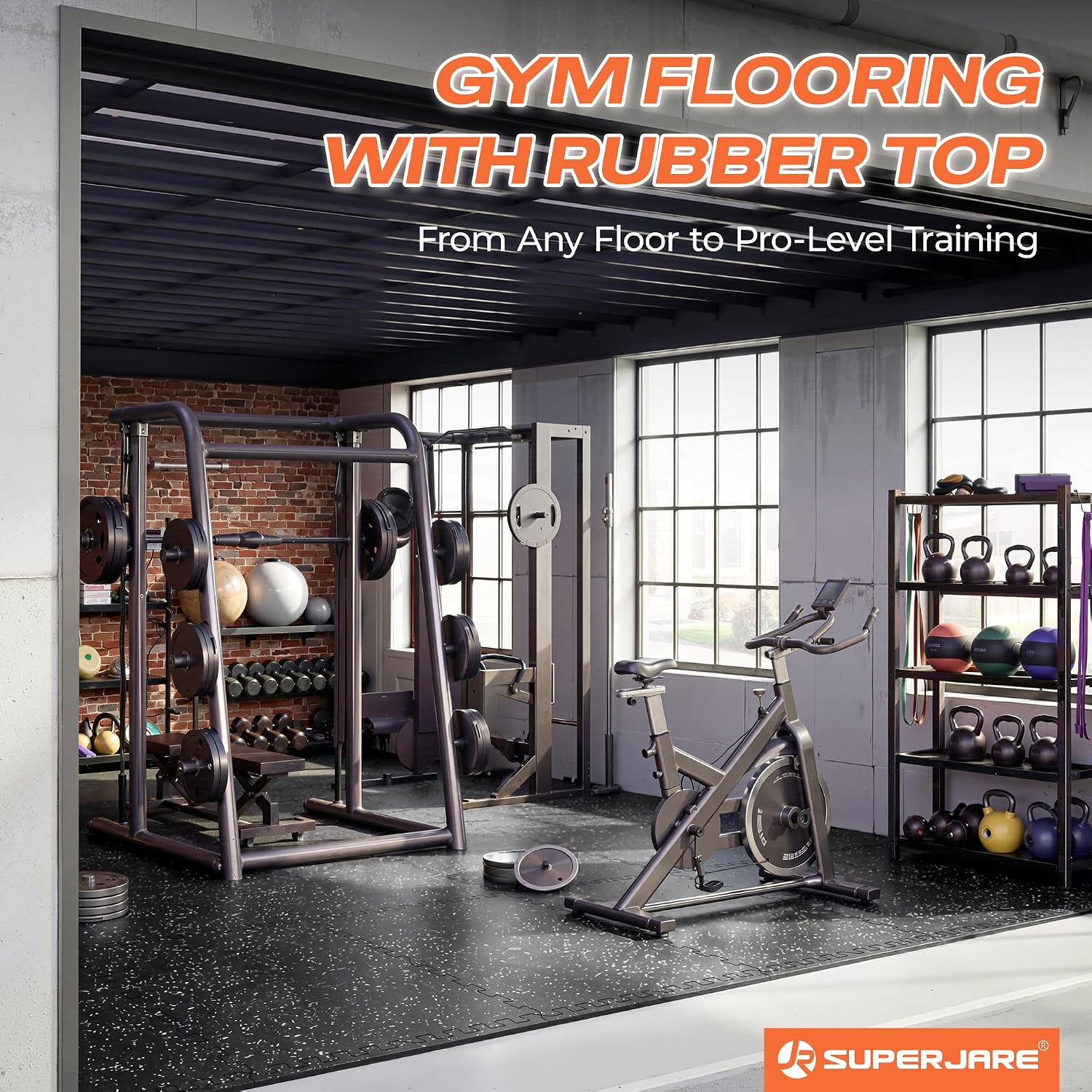 SUPERJARE 0.56'' Thick 48 Sq Ft Rubber Top Gym Flooring for Home Gym - Image 8
