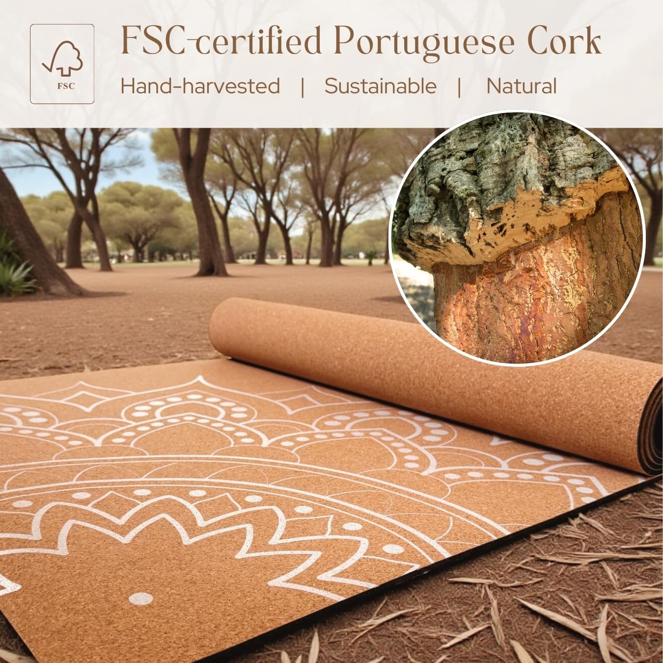 Designer Cork Yoga Mat – Signature Aesthetics on Quality Portuguese Cork with 5mm Solid Tree Rubber Base for Lasting Stability – Non Slip Grip, Odor Free and Non Toxic - Image 5