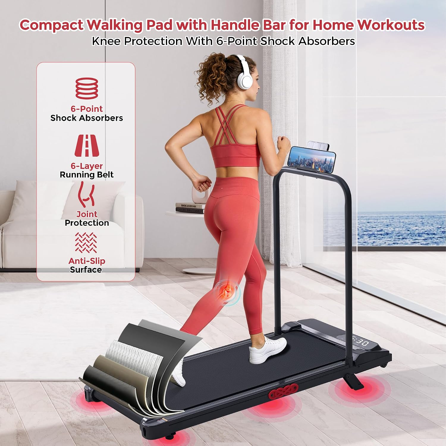 MCRG Walking Pad with Incline, Portable Treadmill with Handle Bar for Home, 3.0HP Electric Home Walking pad Treadmill, 0.6-7.6MPH Mini Under Desk Treadmills for Exercising with Handles Incline, 350LBS - Image 9