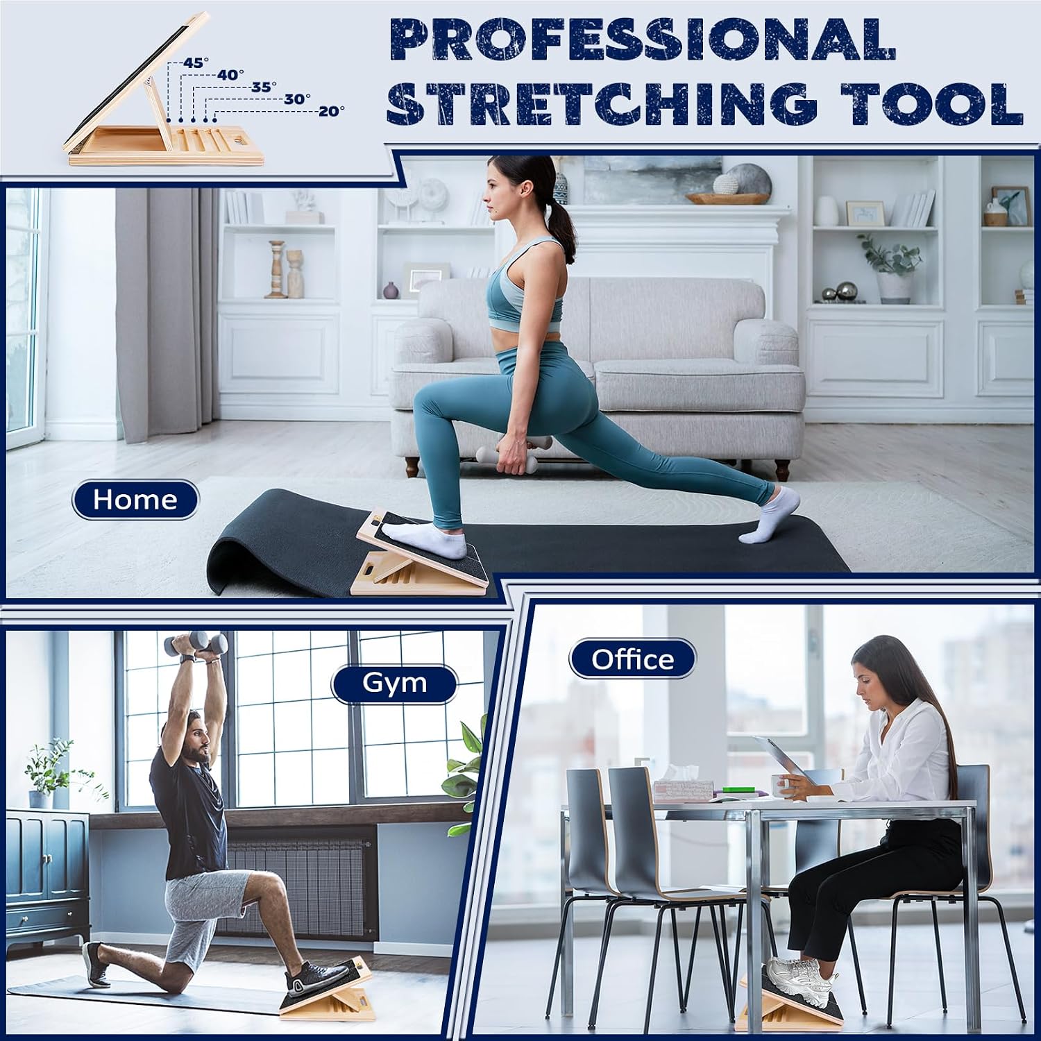 Portable Wooden Slant Board for Calf Stretching Squats Calf Stretcher Pilates Physical Therapy Equipment Adjustable Incline Board for Knees Ankle Heel Feet Leg - Image 6