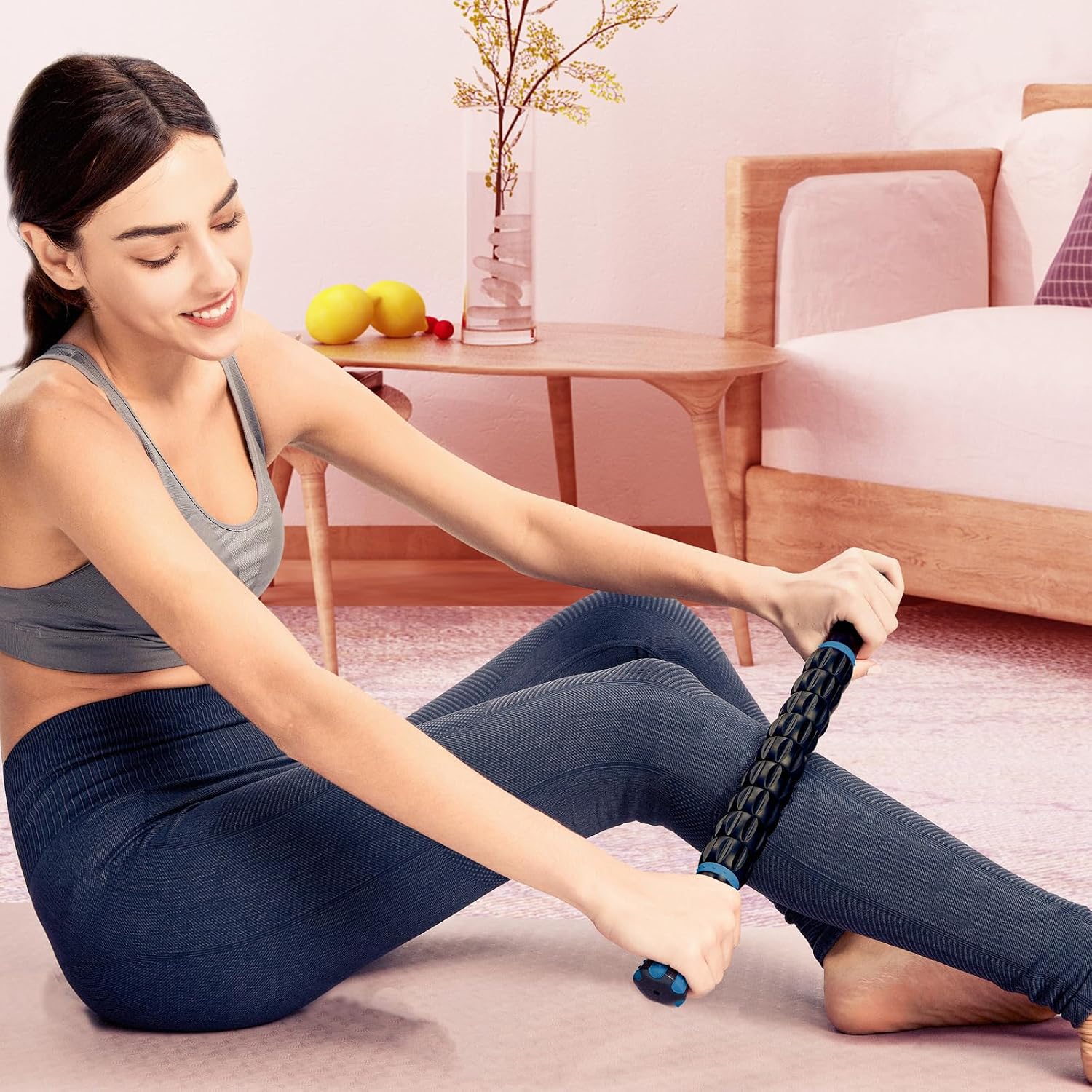 YANSYI Professional 9-Roller Deep Tissue Massage Stick - Portable Muscle Recovery Roller for Athletes, Relieves Post-Workout Soreness & Leg/Back Pain - Portable Physio Tool (Blue 1) - Image 7