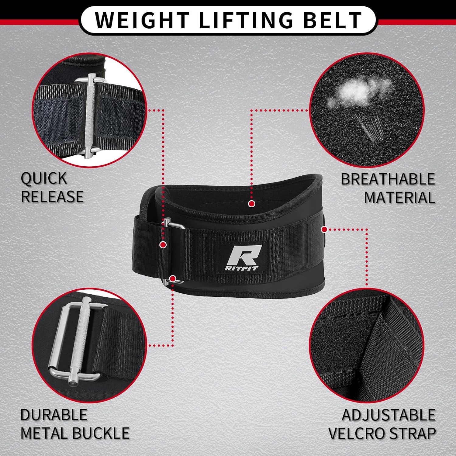 RitFit Weight Lifting Belt 6 Inch for Squats Deadlift Strength Training - Image 2