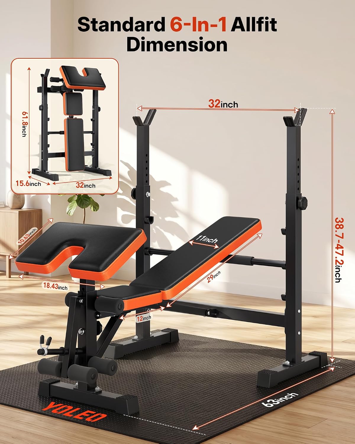 YOLEO 880-1980LBS ASTM-Certified All in One Weight Bench Set Home Strength - Image 8