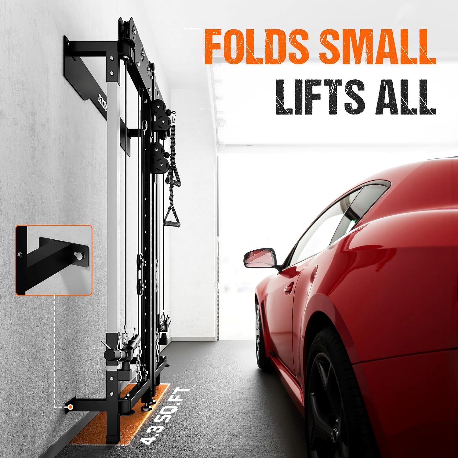 WM3-V4 Folding Squat Rack, Wall Mounted Power Rack with Dual Independent Pulley System, Functional Trainer with 5 Adjustable Function Modes for Space Saving - Image 6