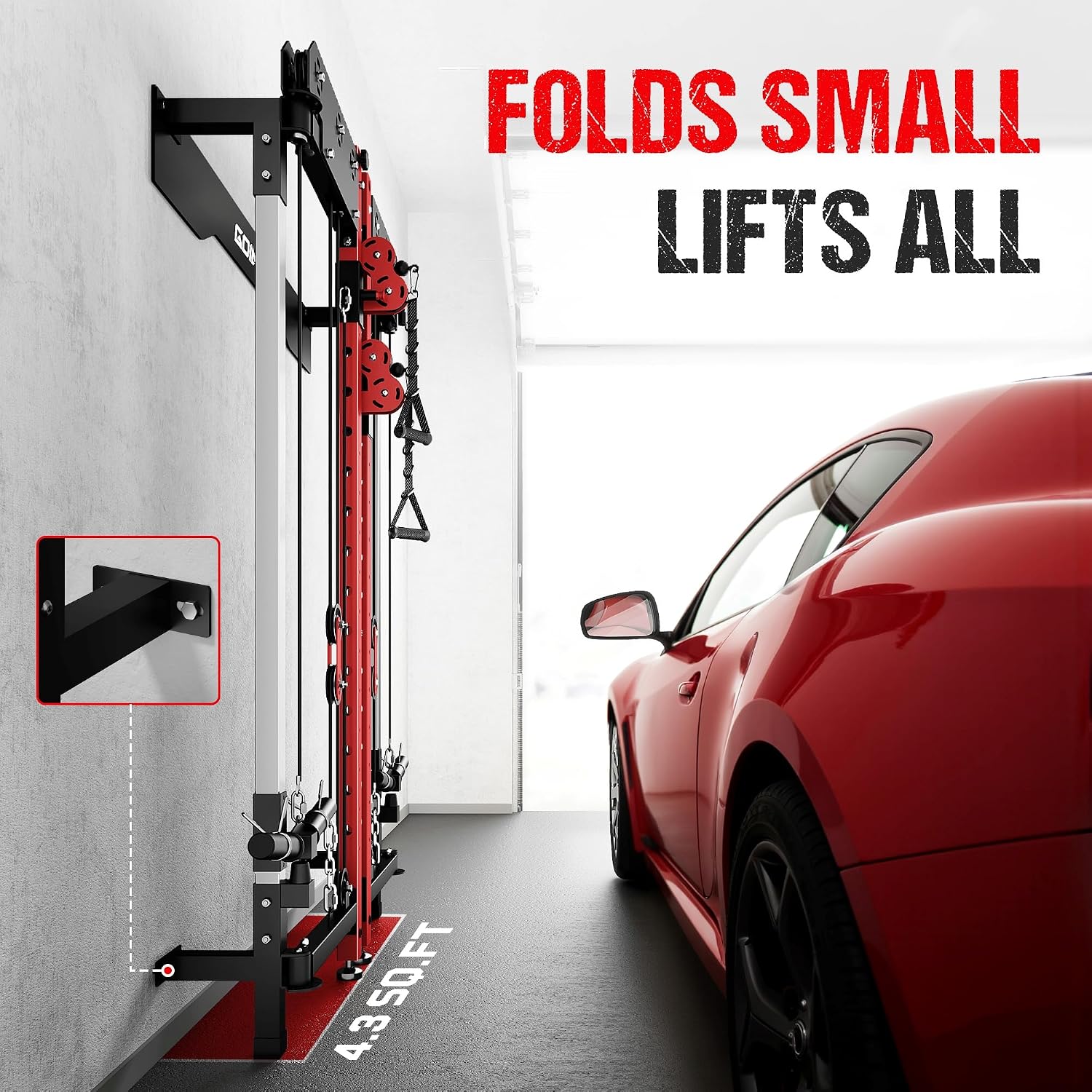 WM3-V4 Folding Squat Rack, Wall Mounted Power Rack with Dual Independent Pulley System, Functional Trainer with 5 Adjustable Function Modes for Space Saving - Image 6