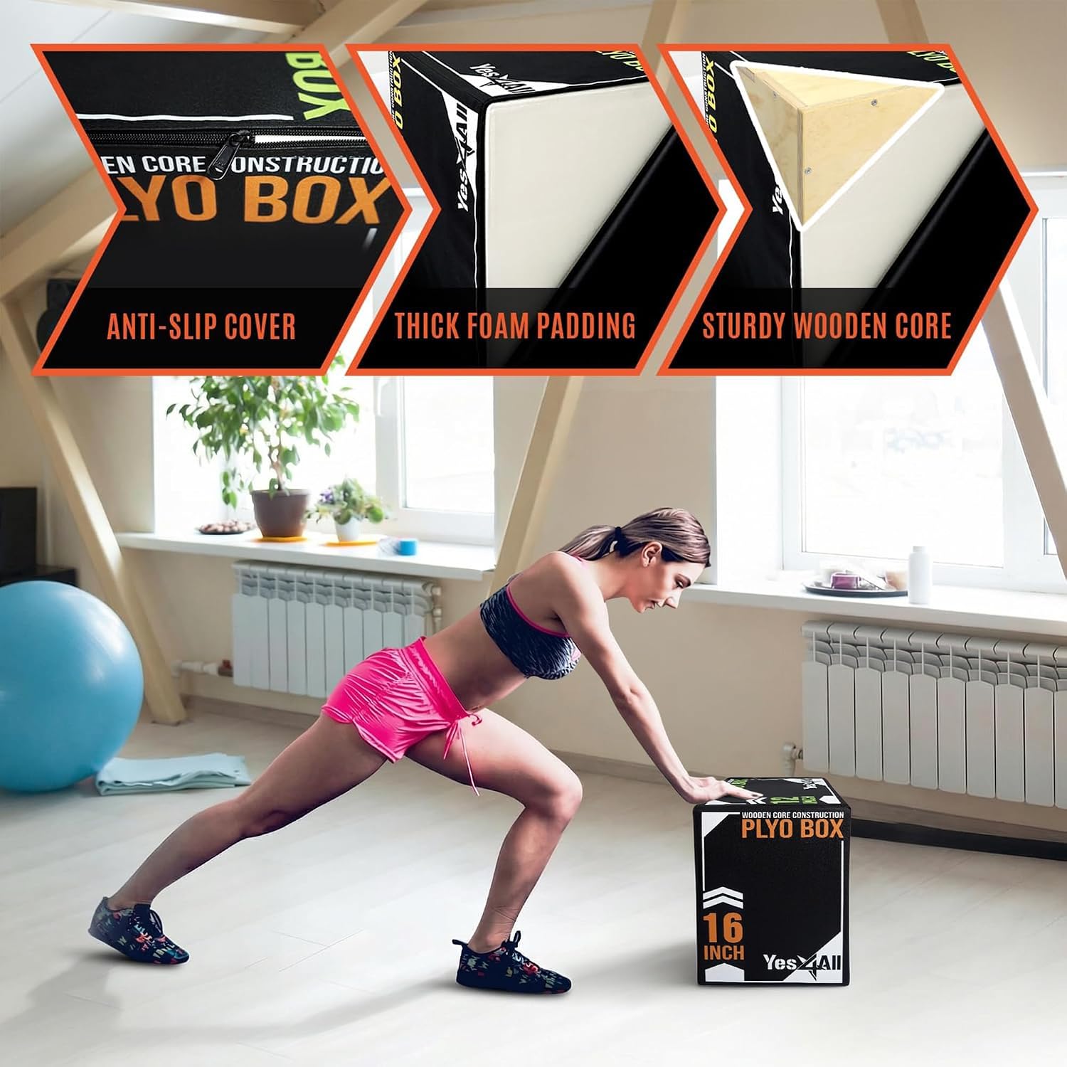 Yes4All 3-in-1 Soft-Padded Plyo Box With Wooden Core, Non-Slip Multi-Use Cushioned Plyometric Jump Box with Vinyl Cover for Jumping, Conditioning, Strength Training - Image 2