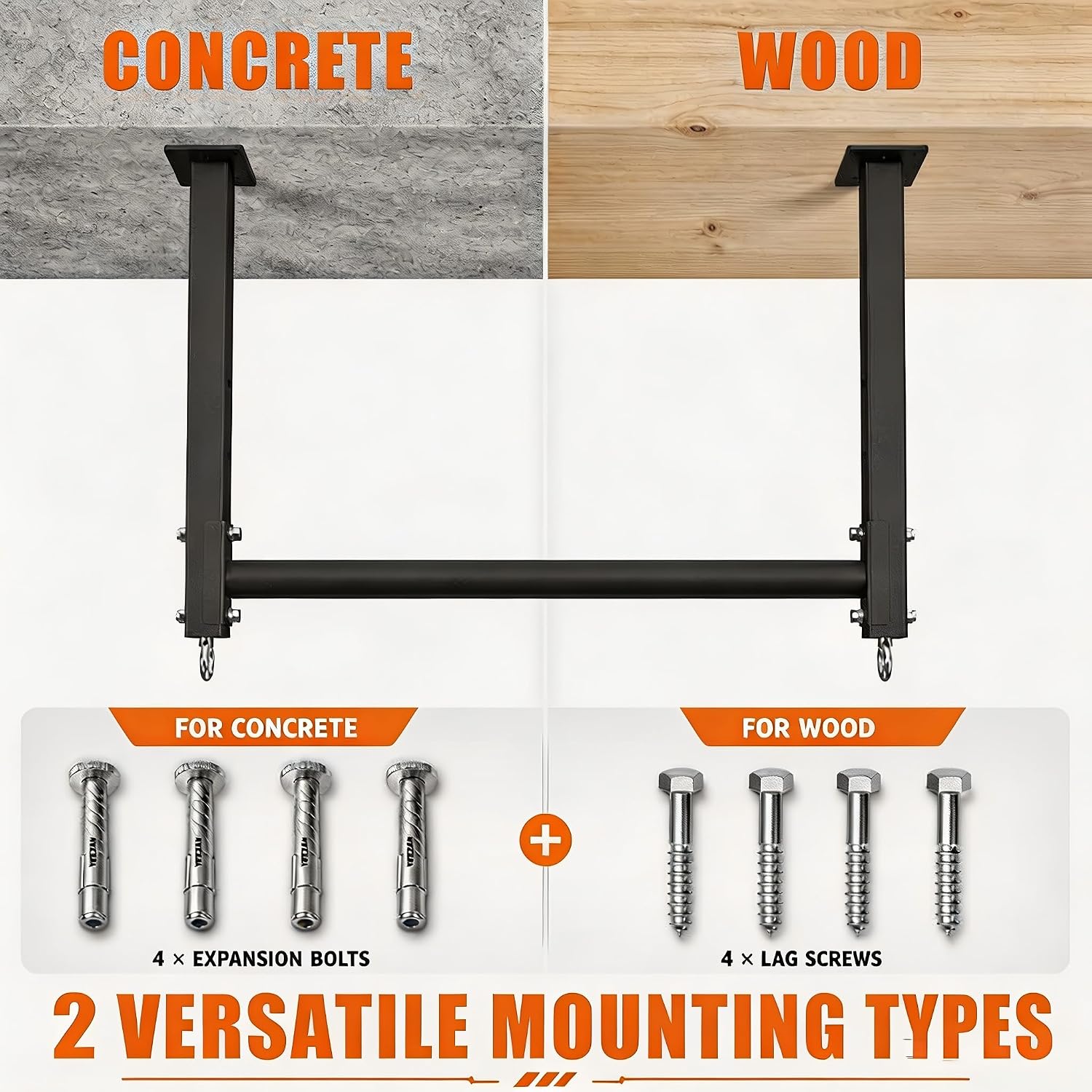 Ceiling Mounted Pull Up Bar, Heavy Duty 700 LBS Multi Grip Pull Up Bars, 16"/24" Rafter Chin Up Bar, Ceiling Joist for Garage/Gym/Basement with Comfortable Grip & Round Anchors, Easy to Install - Image 6