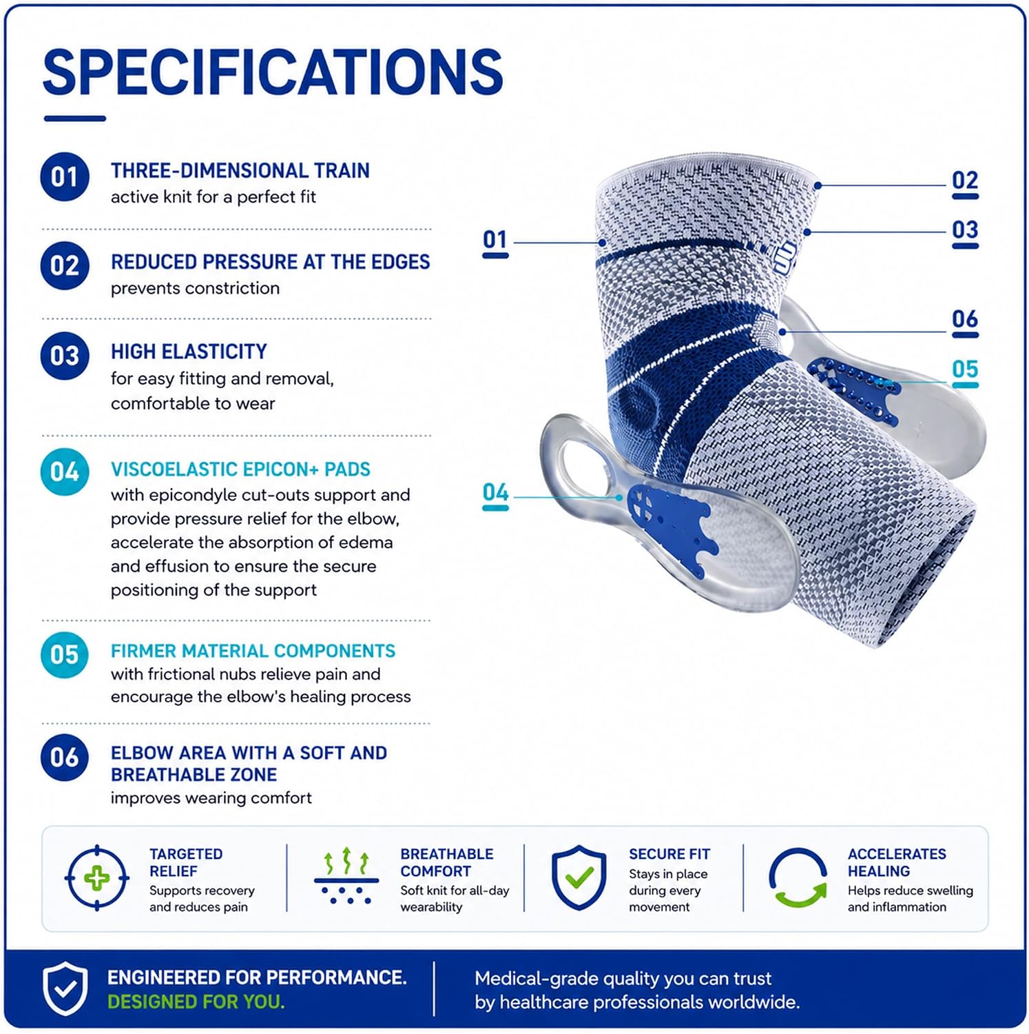 Bauerfeind - EpiTrain - Elbow Support - Breathable Knit Elbow Brace Targeted Compression for Chronic Elbow Pain, Supports Forearm Tendons & Muscles, Golfer's or Tennis Elbow Relief - Image 3