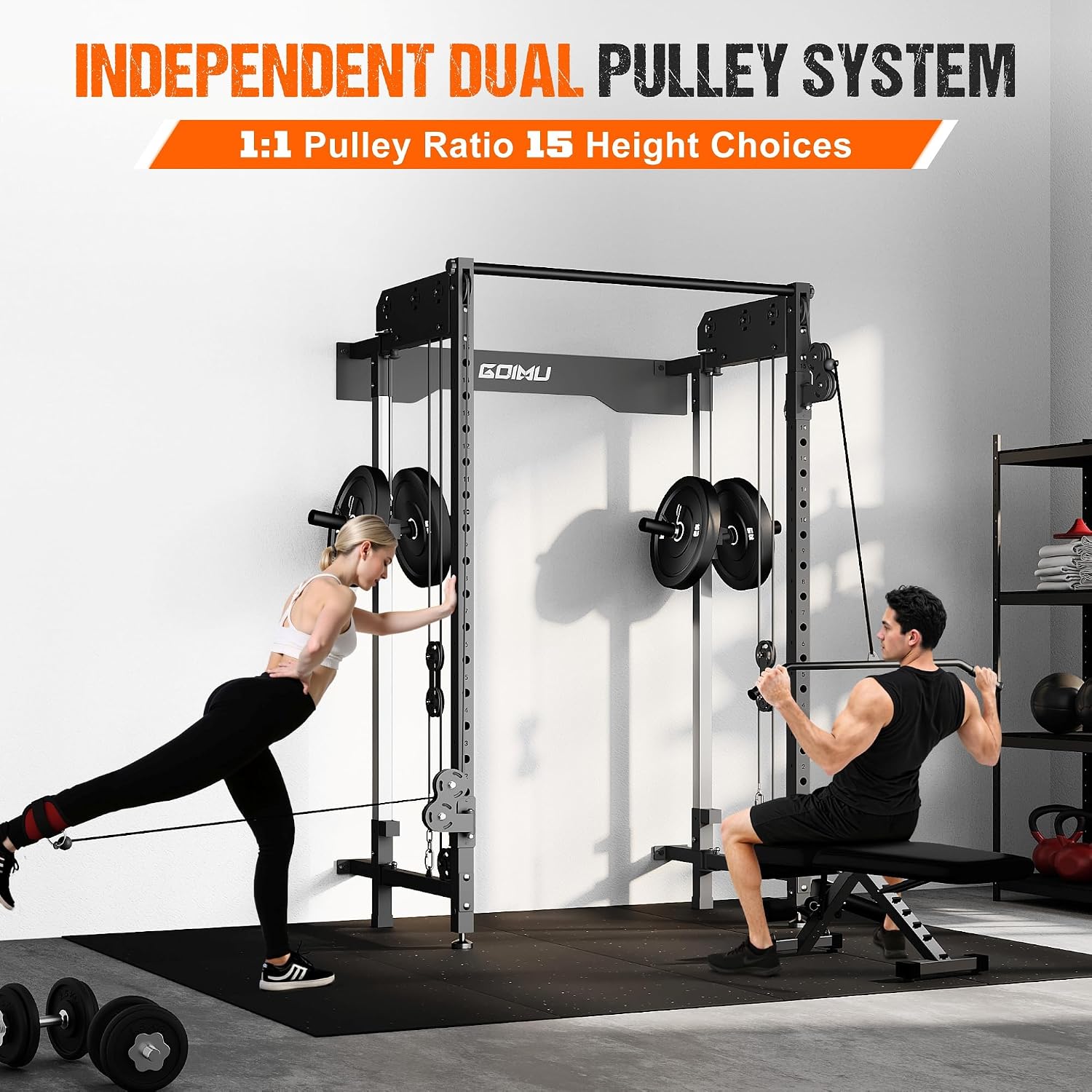 WM3-V4 Folding Squat Rack, Wall Mounted Power Rack with Dual Independent Pulley System, Functional Trainer with 5 Adjustable Function Modes for Space Saving - Image 4