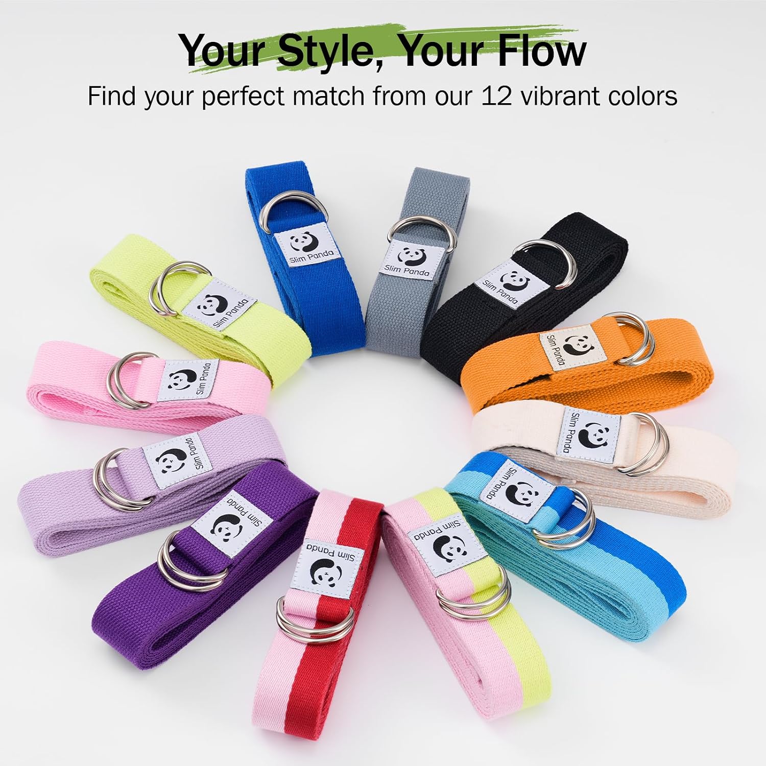Slim Panda Yoga Strap for Stretching,Cotton Yoga Strap with Adjustable D-Ring Buckle,Non-Elastic Yoga Belt for Pilates,Gym Workouts,Physical Therapy,Improve Flexibility - Image 8