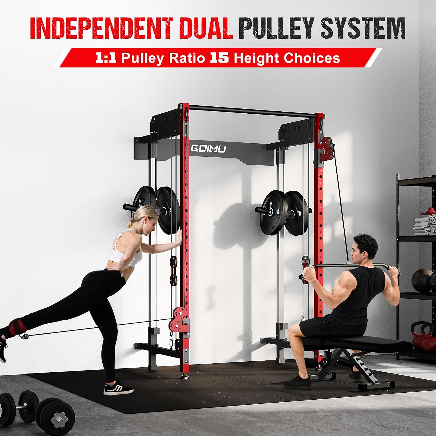 WM3-V4 Folding Squat Rack, Wall Mounted Power Rack with Dual Independent Pulley System, Functional Trainer with 5 Adjustable Function Modes for Space Saving - Image 4