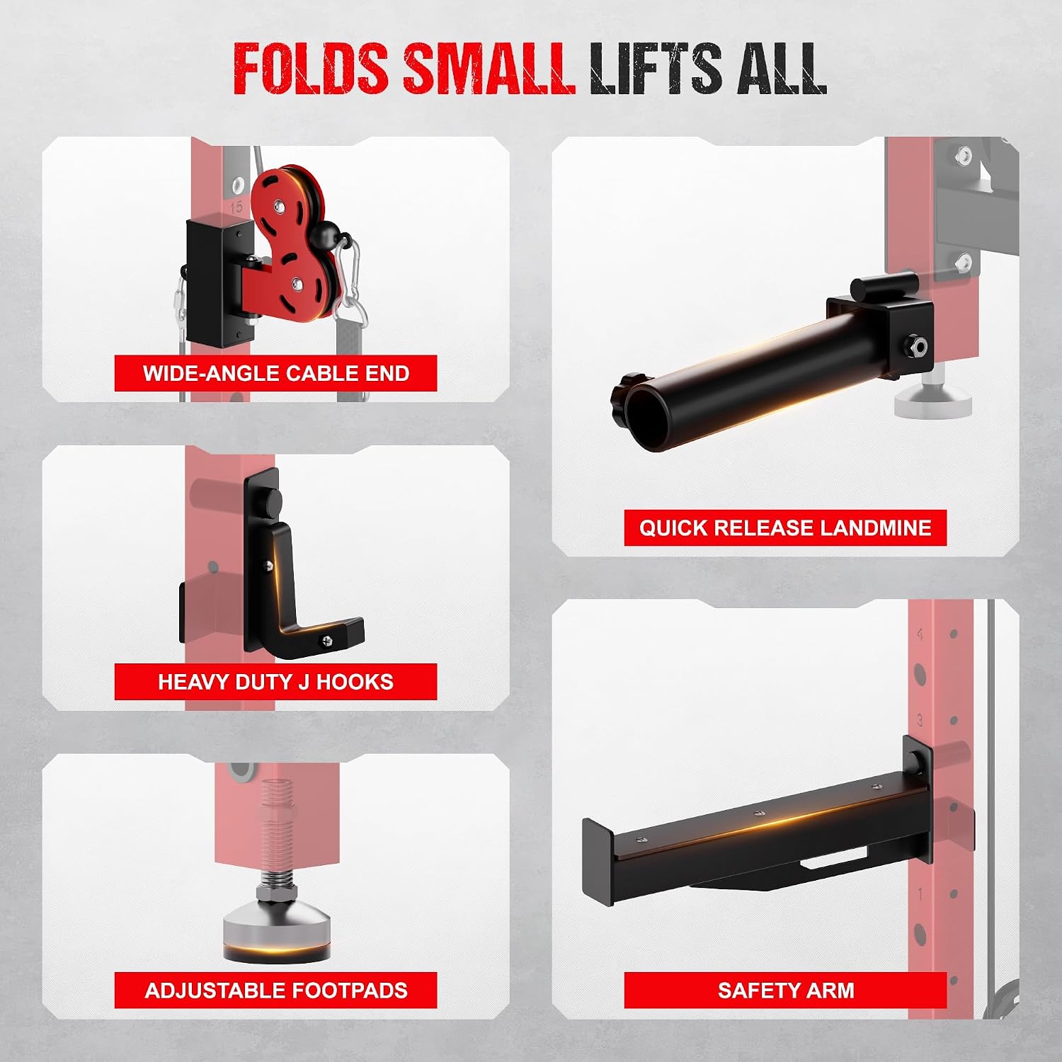 WM3-V4 Folding Squat Rack, Wall Mounted Power Rack with Dual Independent Pulley System, Functional Trainer with 5 Adjustable Function Modes for Space Saving - Image 8