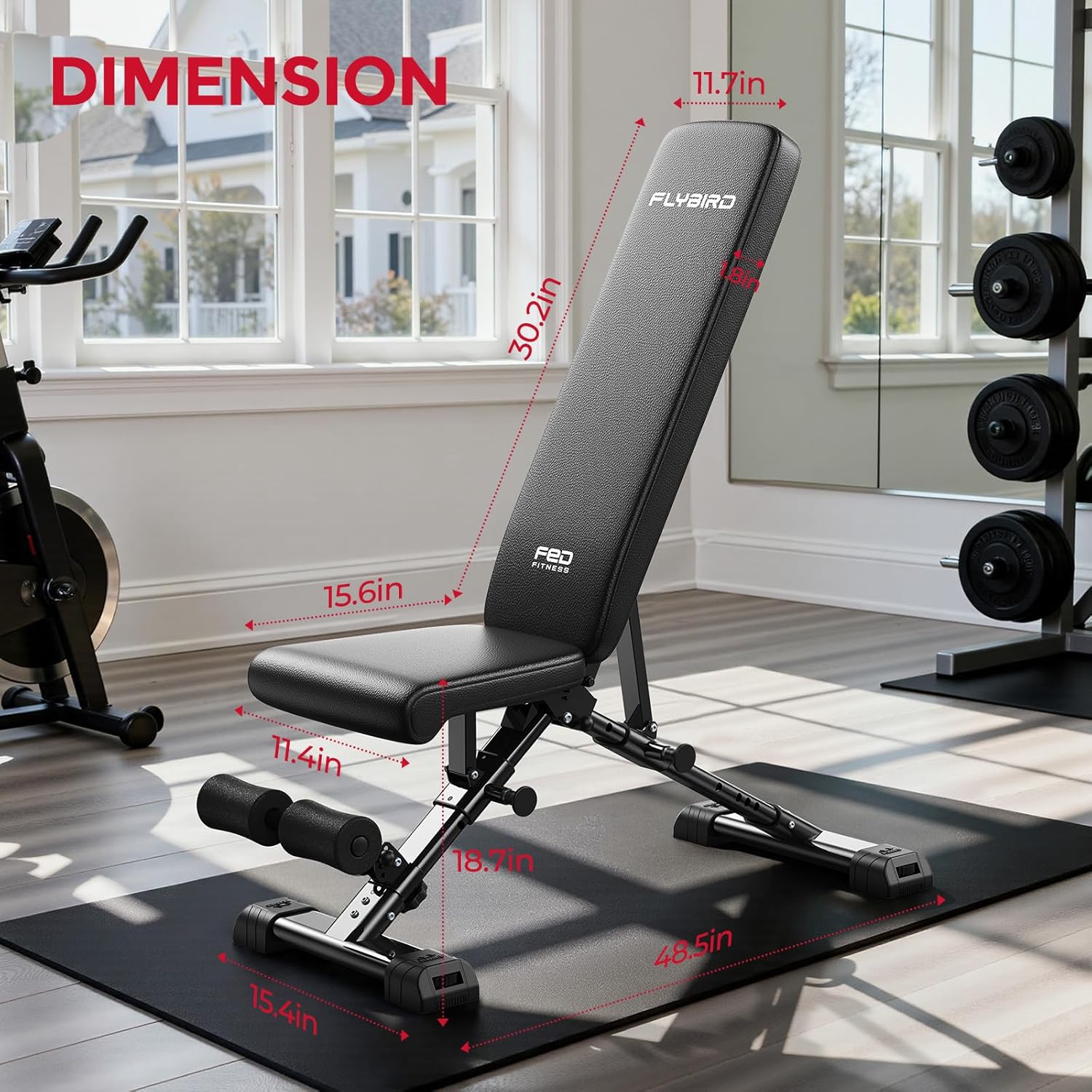 FLYBIRD WB5 Weight Bench, ASTM-Certified 800LBS Adjustable Weight Bench Workout Bench Foldable for Home Gym, 90° to -30° FID and 30in Extended Backrest for Bench Press Strength Training Exercise - Image 9