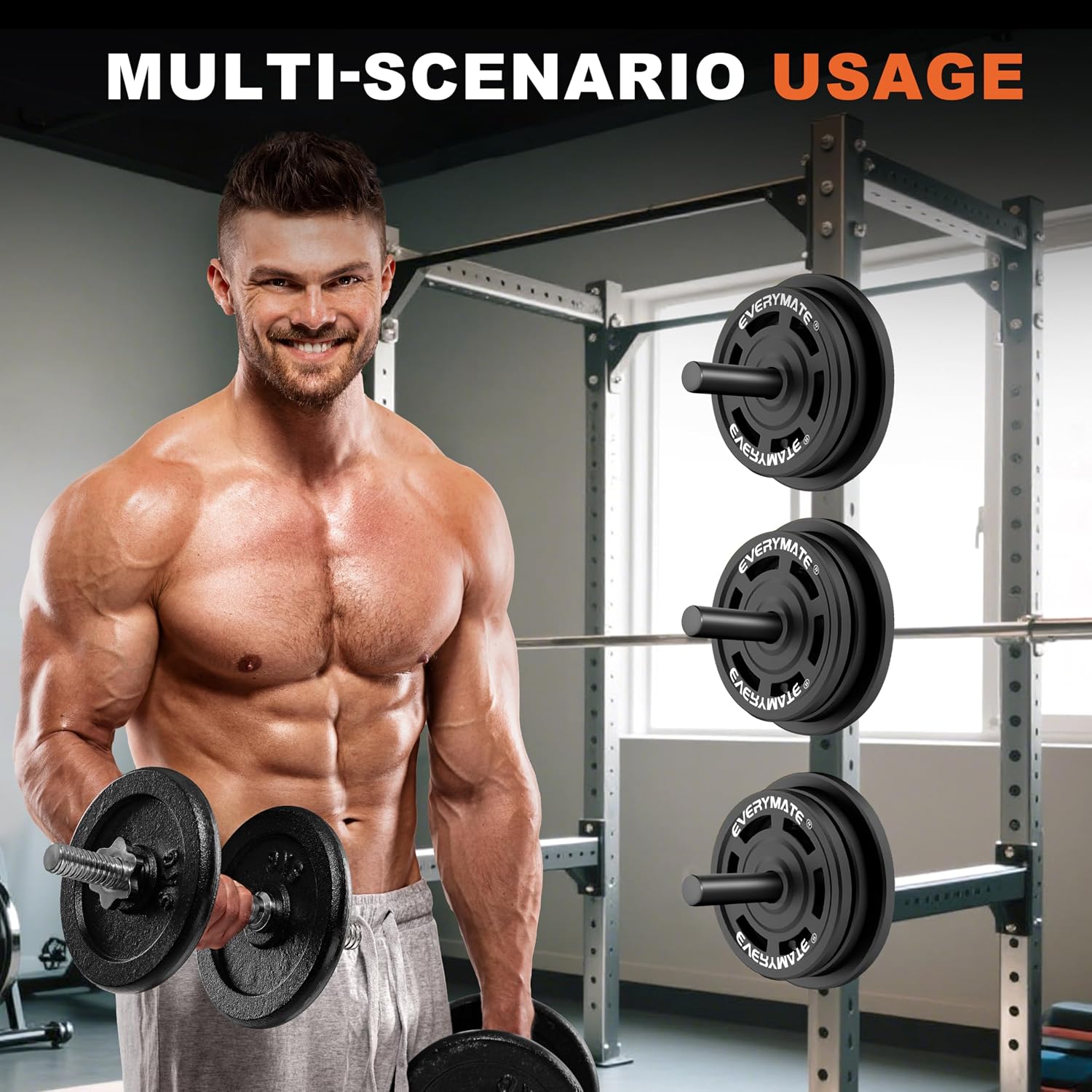 EVERYMATE Weight Plate Holder Power Rack Attachment 2 Inch Olympic Plate Storage Power Squat Rack Holder Weight Plates for 2x2 3x3 2x3 Power Cage Accessories Weight Plate Rack - Image 8