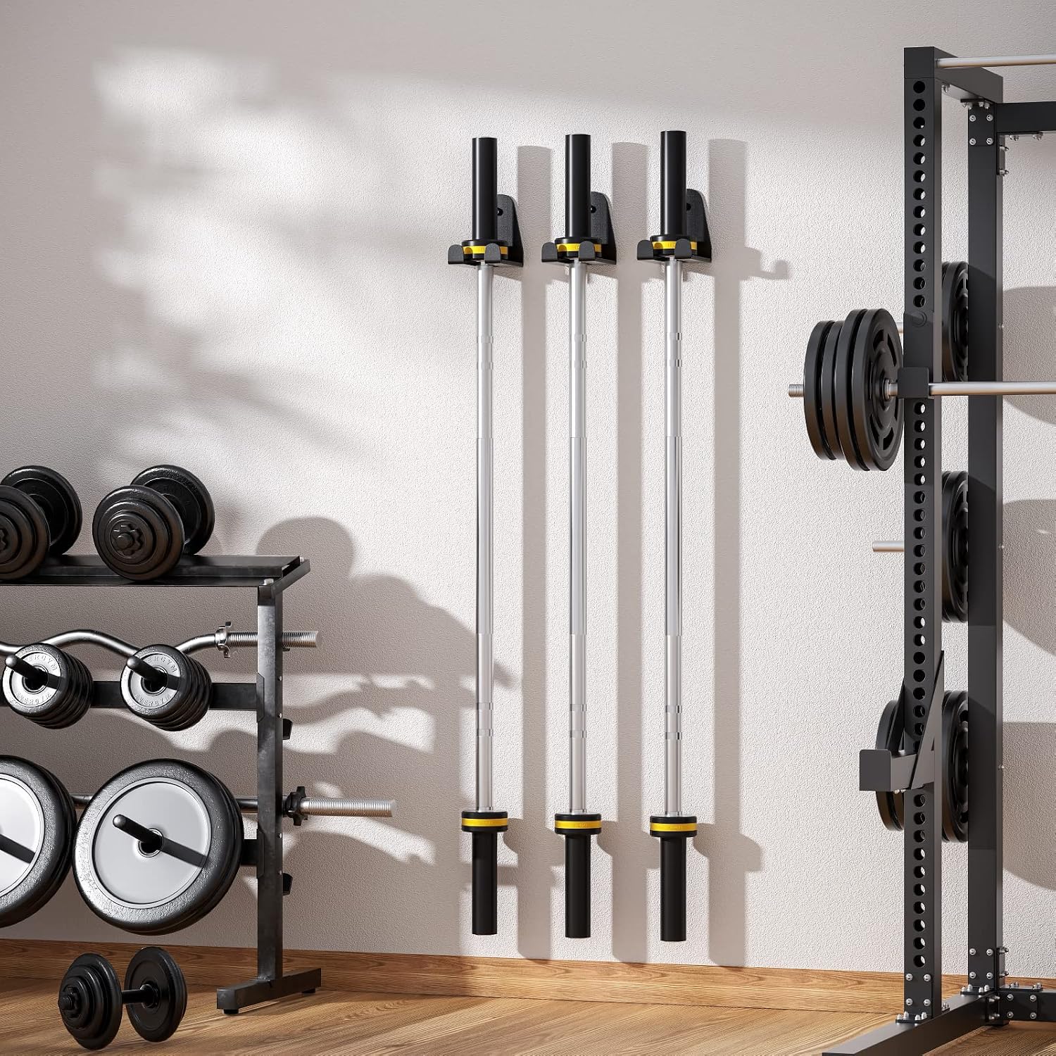JNIHEEP Olympic Barbell Hanger,Garage Gym Bar Wall Rack,Vertical Barbell Mount Rack,Black Powder Coated,Space Saving Commercial or Home Gym Accessory,Holds Under 33mm Bar Size - Image 6