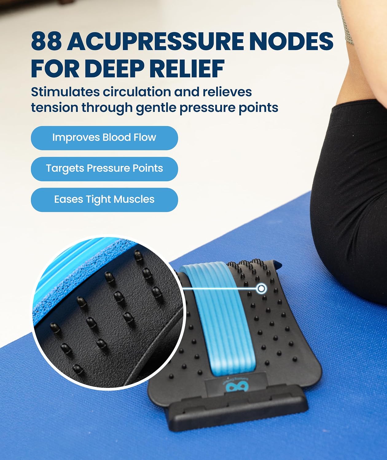 Everlasting Comfort Lumbar Support Board Back Stretcher for Lower Pain Relief - Adjustable Spine Decompression with 88 Acupressure Nodes - Back Cracking Device with Chair Strap for Posture Correction - Image 5
