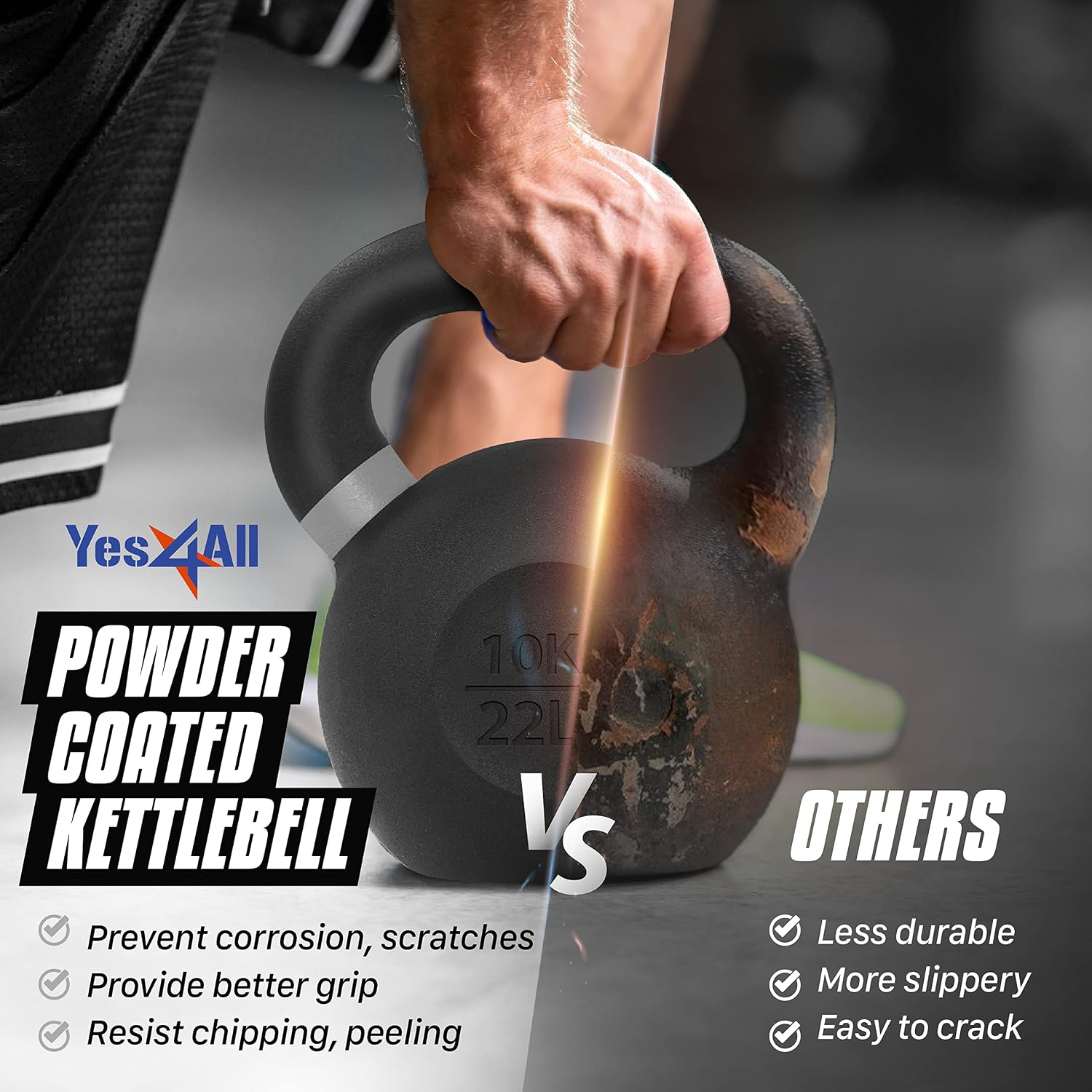 Yes4All Powder Coated Kettlebell, 9–88 lb Cast Iron Weights - Image 6