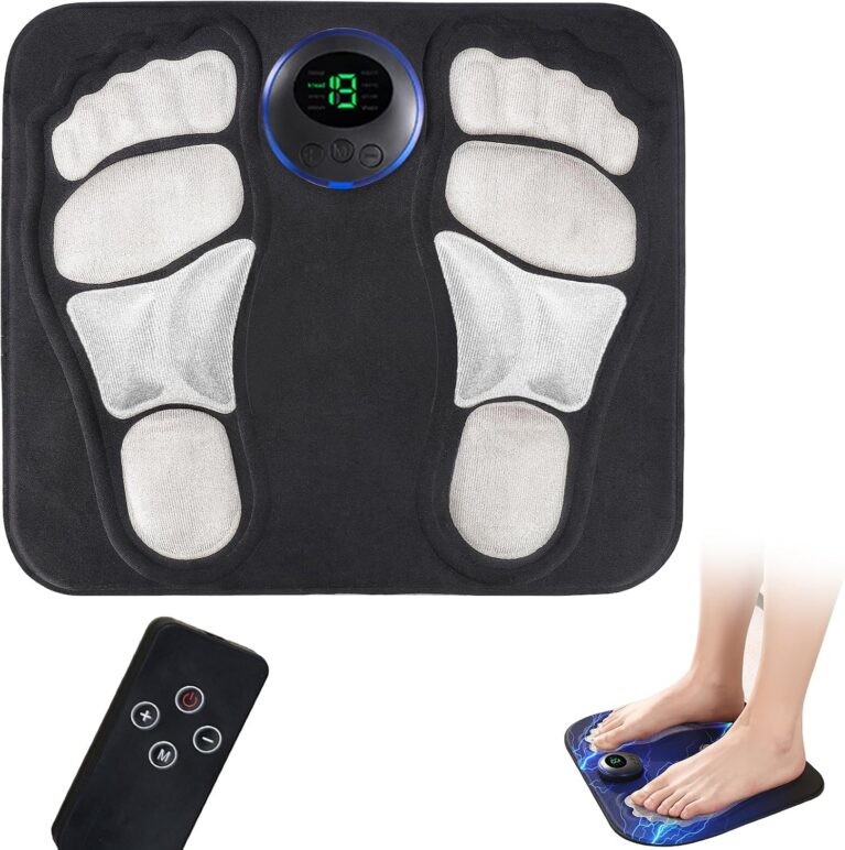 Portable Foot Massager Rechargeable Circulation Stimulator with 8 Modes 19 Intensities, 4 Body Pads, Lightweight Design for Home, Travel, Office Use