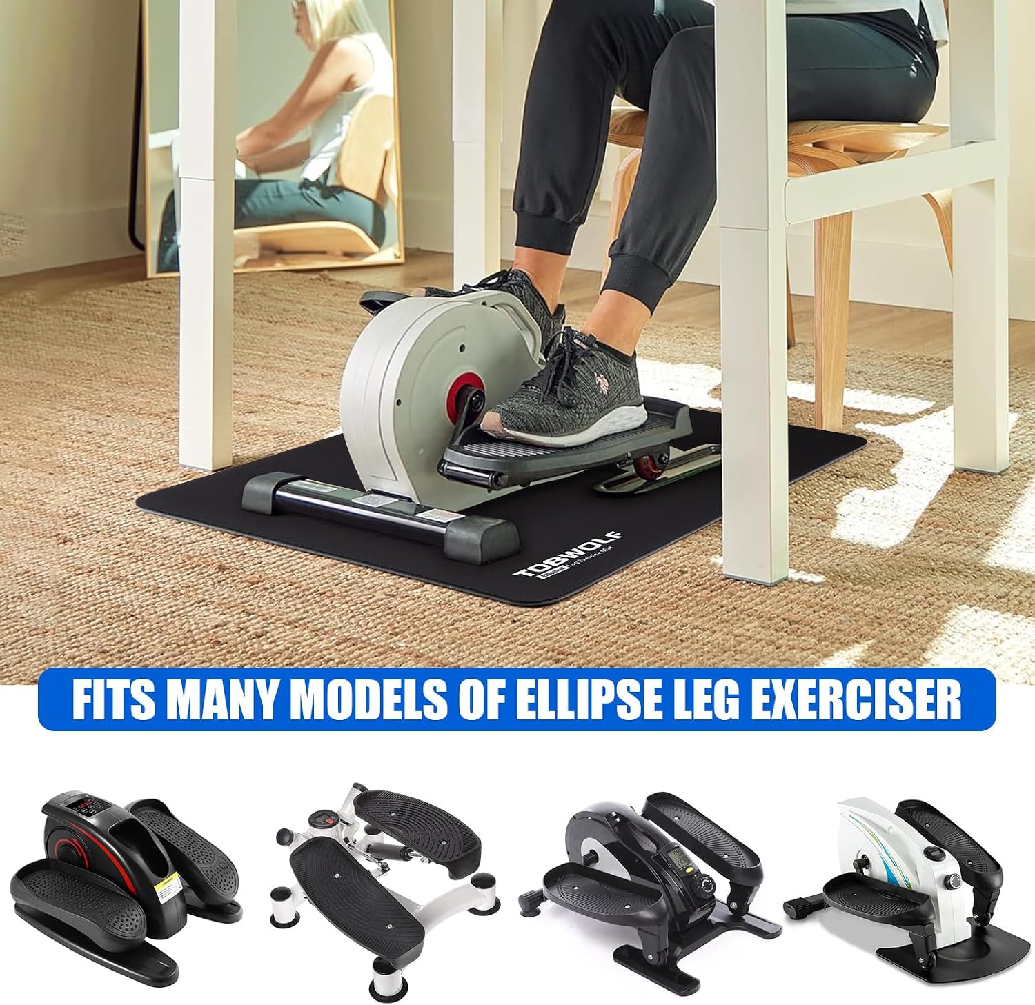 TOBWOLF Non-Slip Workout Mat for Ellipse Leg Exerciser, Ellipse Machine Mat, Exercise Mat for Under Desk Ellipticals, Suitable for Electric Seated Foot Pedal Exerciser, Stability & Floor Protection - Image 6