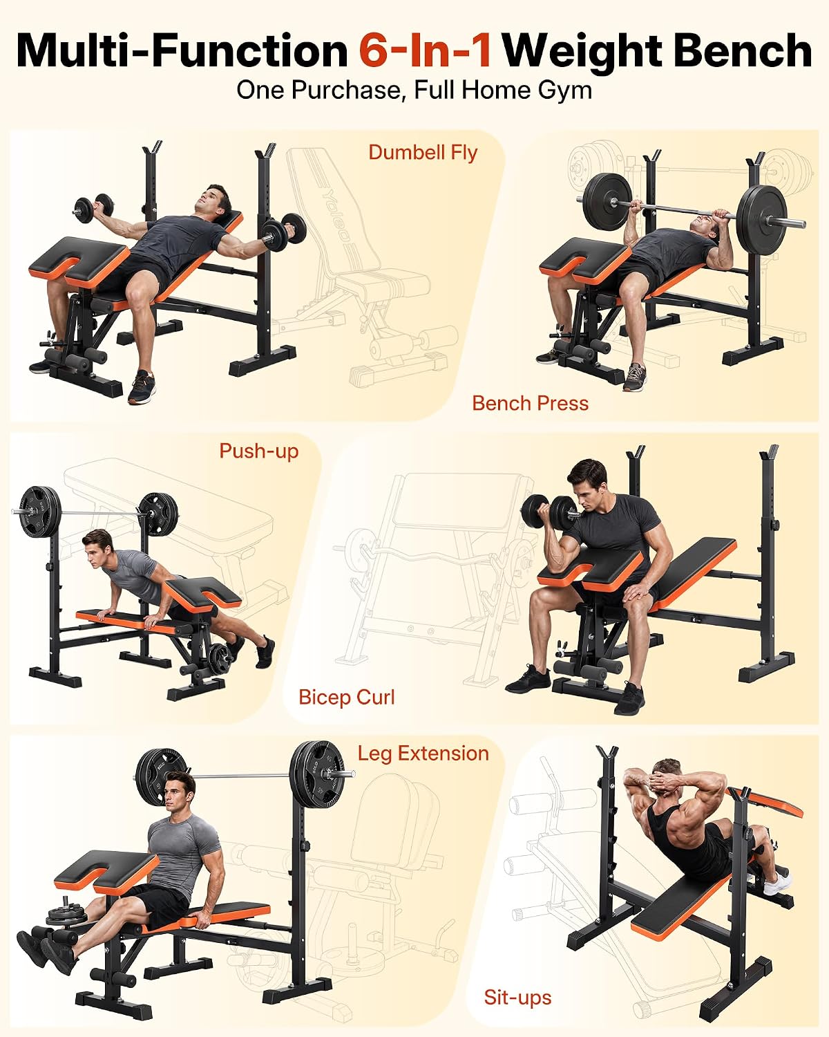 YOLEO 880-1980LBS ASTM-Certified All in One Weight Bench Set Home Strength - Image 2