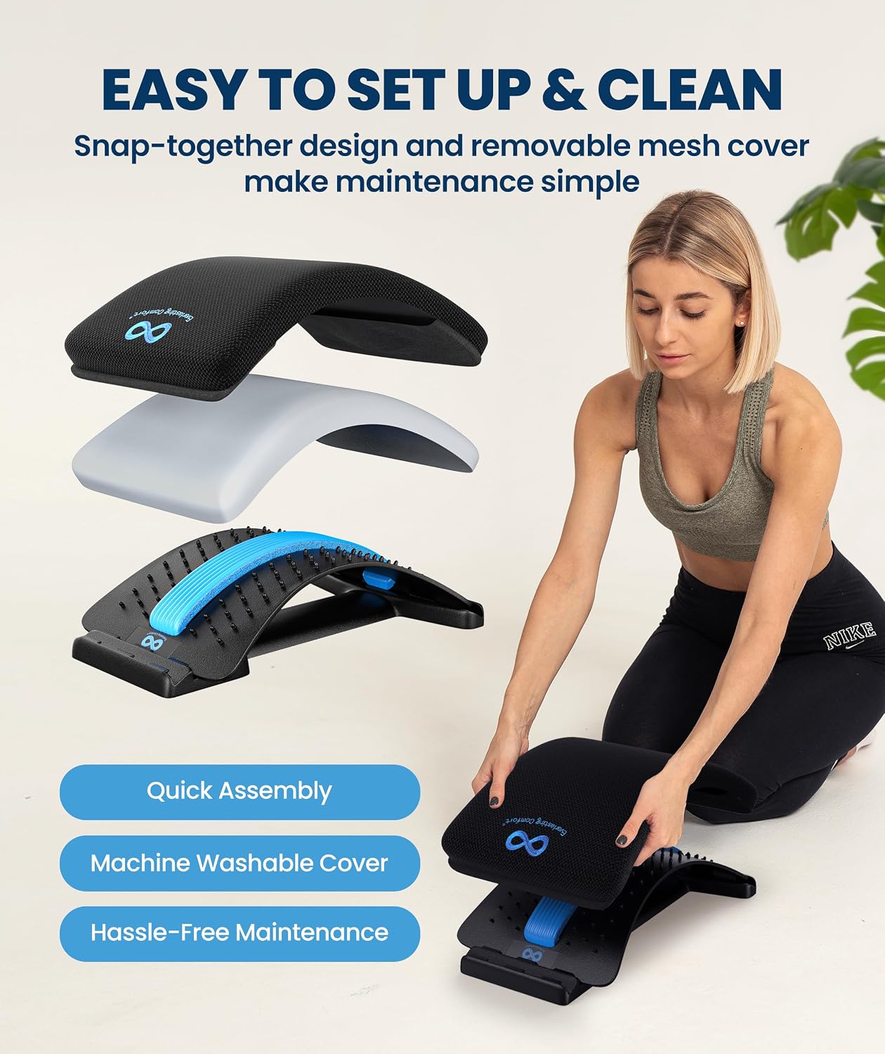 Everlasting Comfort Lumbar Support Board Back Stretcher for Lower Pain Relief - Adjustable Spine Decompression with 88 Acupressure Nodes - Back Cracking Device with Chair Strap for Posture Correction - Image 7