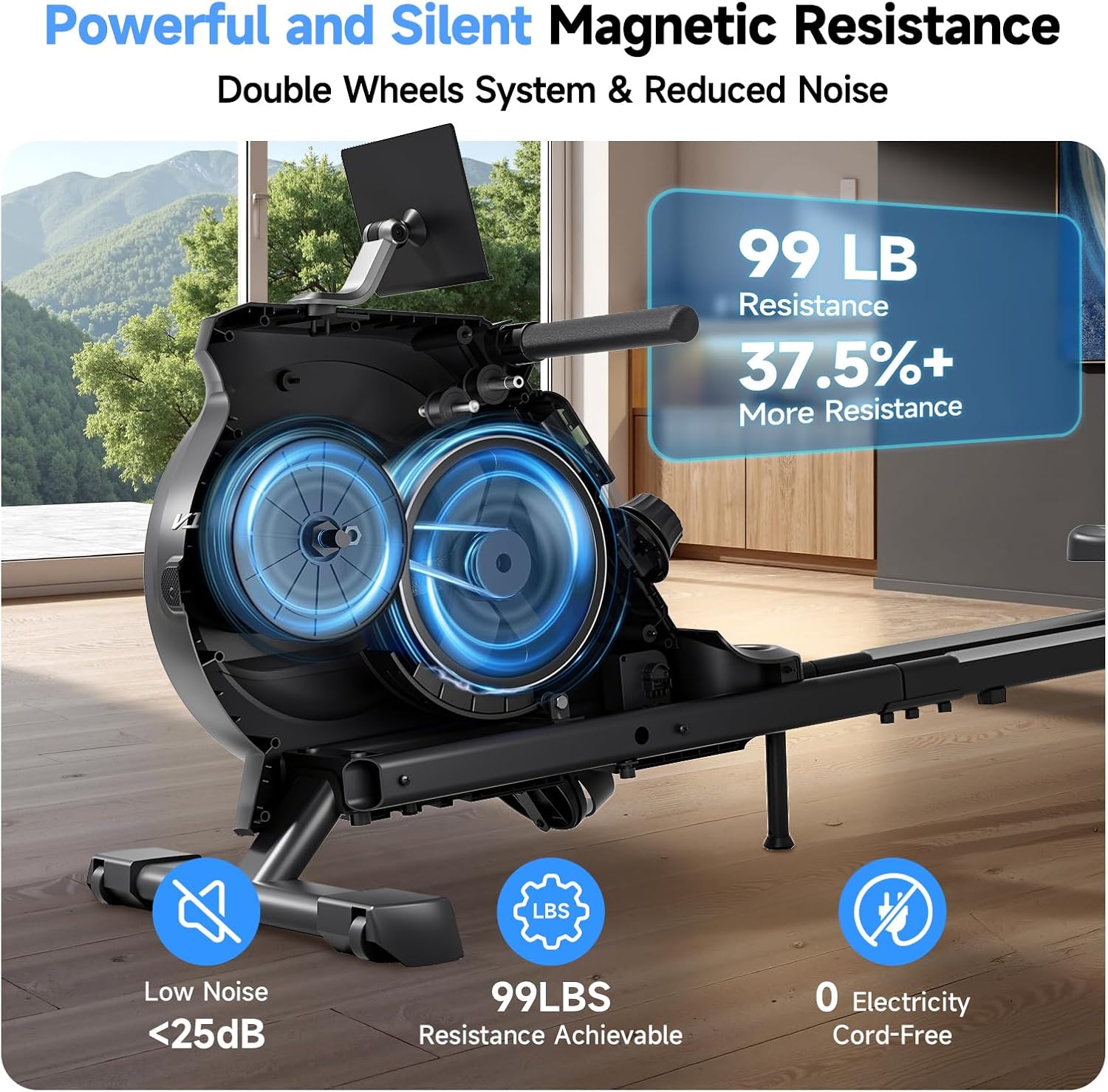 Rowing Machine for Home, 350 LB Capacity, 16-Level Silent Resistance, Magnetic Rowing Machines for Home Foldable, Full-Body Workout Compact Rowing Machine for Cardio & Strength with APP Support - Image 2