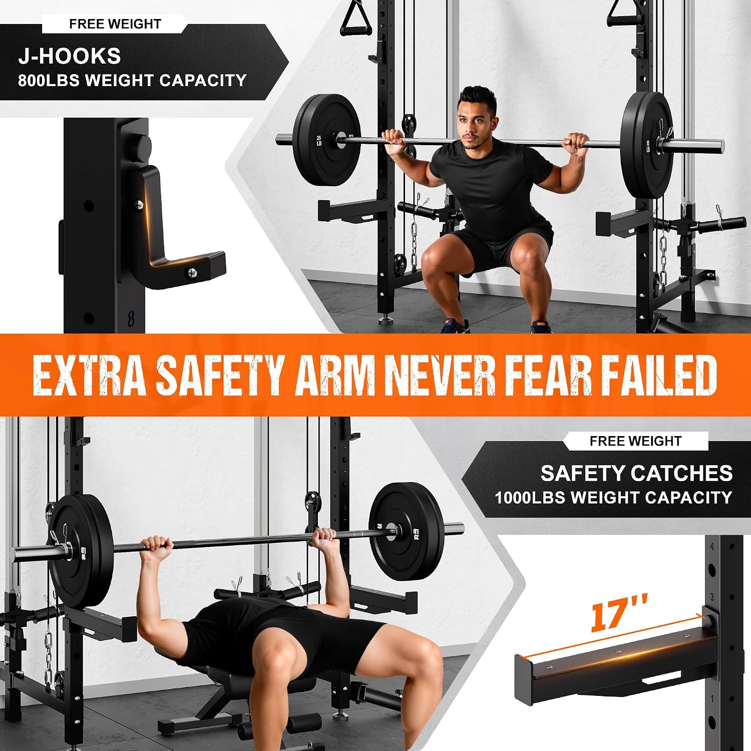 WM3-V4 Folding Squat Rack, Wall Mounted Power Rack with Dual Independent Pulley System, Functional Trainer with 5 Adjustable Function Modes for Space Saving - Image 5