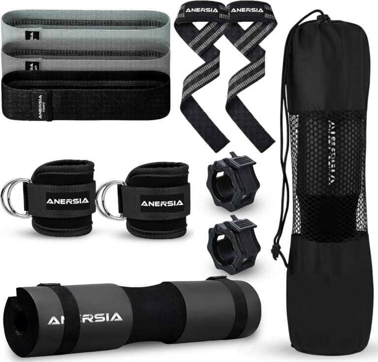 10 in 1 Barbell Pad Set for Squats & Hip Thrust – Barbell Pad with Resistance Bands, Lifting Straps, Ankle Straps & Barbell Clamps – Weightlifting Accessories Kit for Home Gym