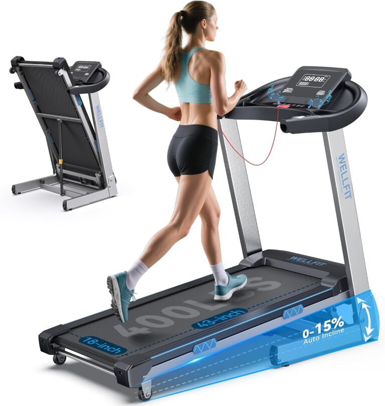 WELLFIT 15% Auto Incline Foldable Treadmill, Heavy Duty Treadmills for Home