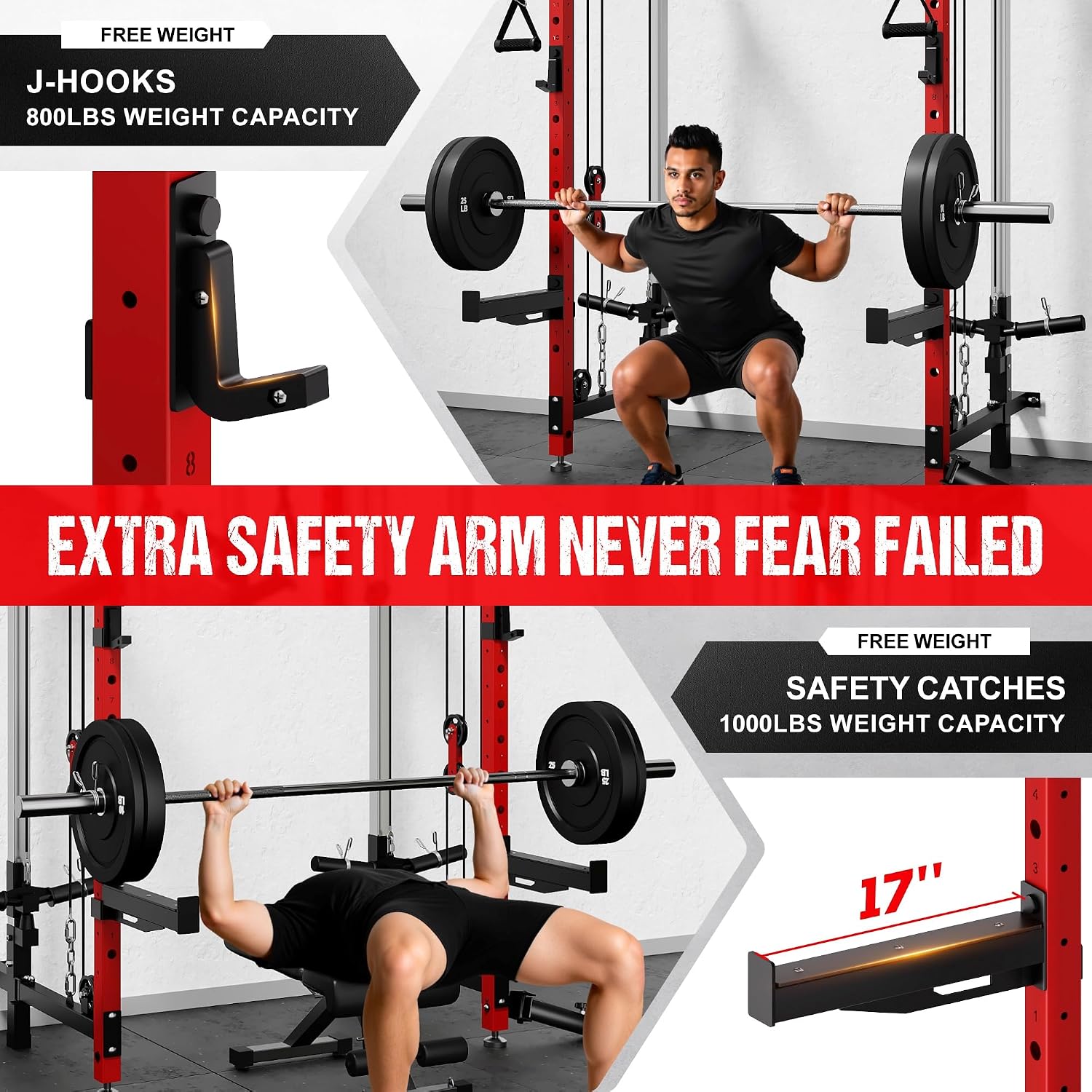 WM3-V4 Folding Squat Rack, Wall Mounted Power Rack with Dual Independent Pulley System, Functional Trainer with 5 Adjustable Function Modes for Space Saving - Image 5