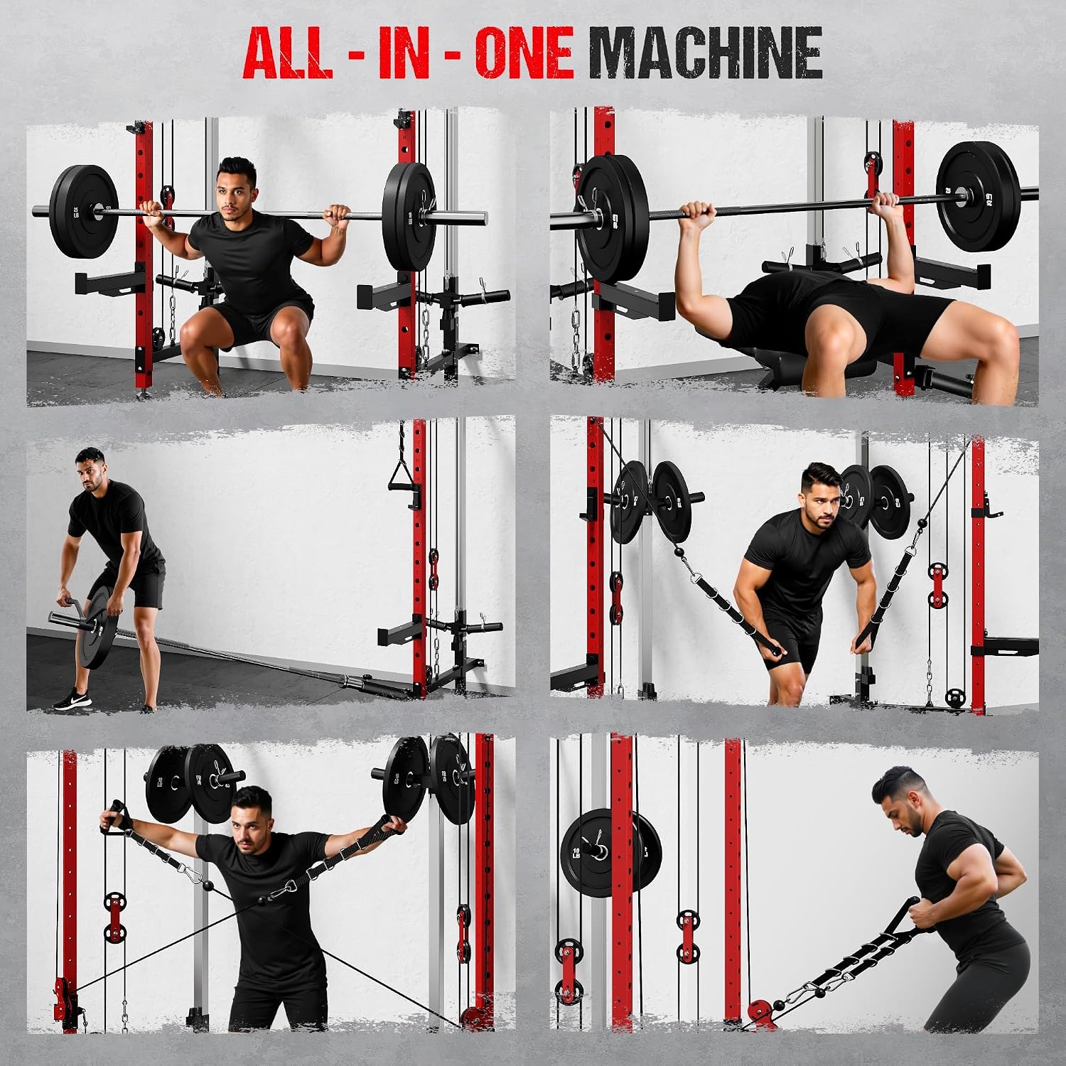 WM3-V4 Folding Squat Rack, Wall Mounted Power Rack with Dual Independent Pulley System, Functional Trainer with 5 Adjustable Function Modes for Space Saving - Image 7