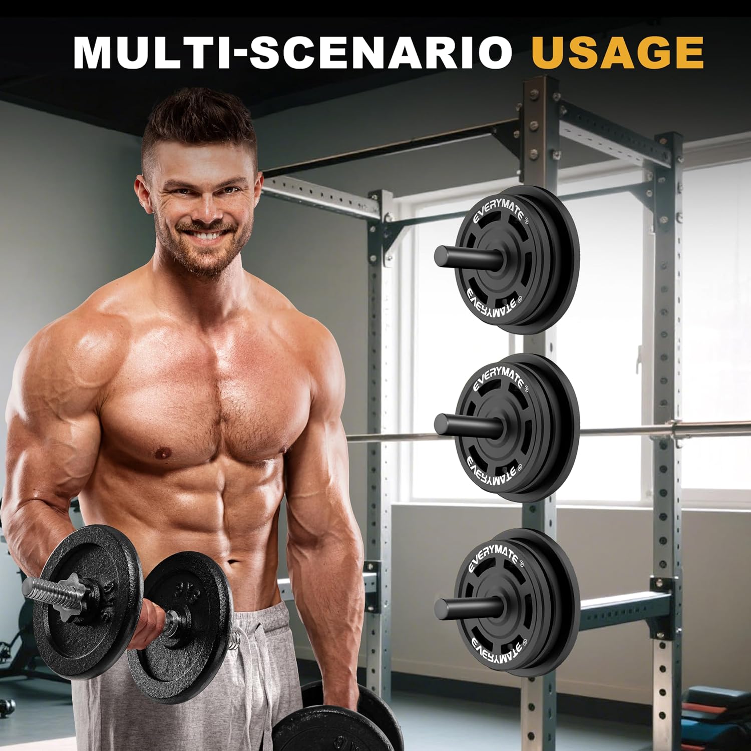 EVERYMATE Weight Plate Holder Power Rack Attachment 2 Inch Olympic Plate Storage Power Squat Rack Holder Weight Plates for 2x2 3x3 2x3 Power Cage Accessories Weight Plate Rack - Image 8