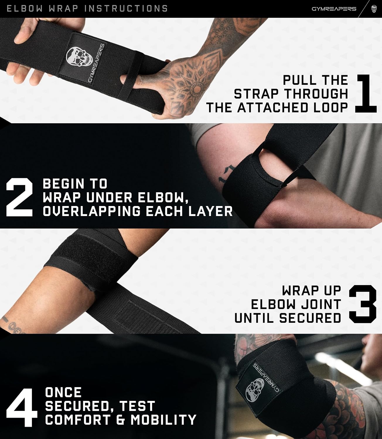 Gymreapers Weightlifting Elbow Wraps (1 Pair) - Flexible 40'' Elbow Compression Strap & Joint Support Brace - for Bench Press, Powerlifting, and Pressing - Image 4