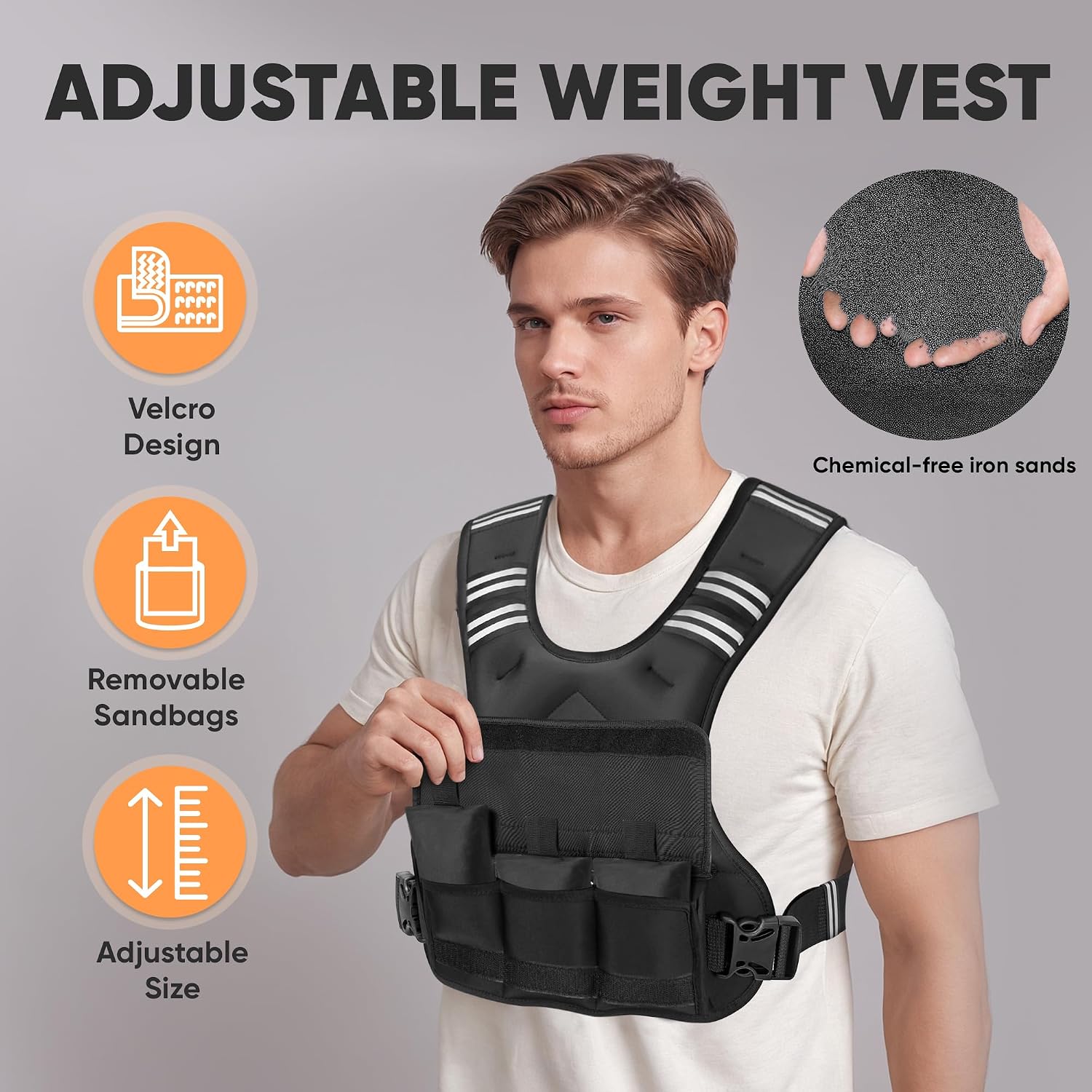 APEXUP Adjustable Weighted Vest, 4-10lb/12-18lb/20-32lb Vest with 6 Ironsand Weights and Large Pocket, Weight Vest for Men Women Strength Training, Running, Walking - Image 3