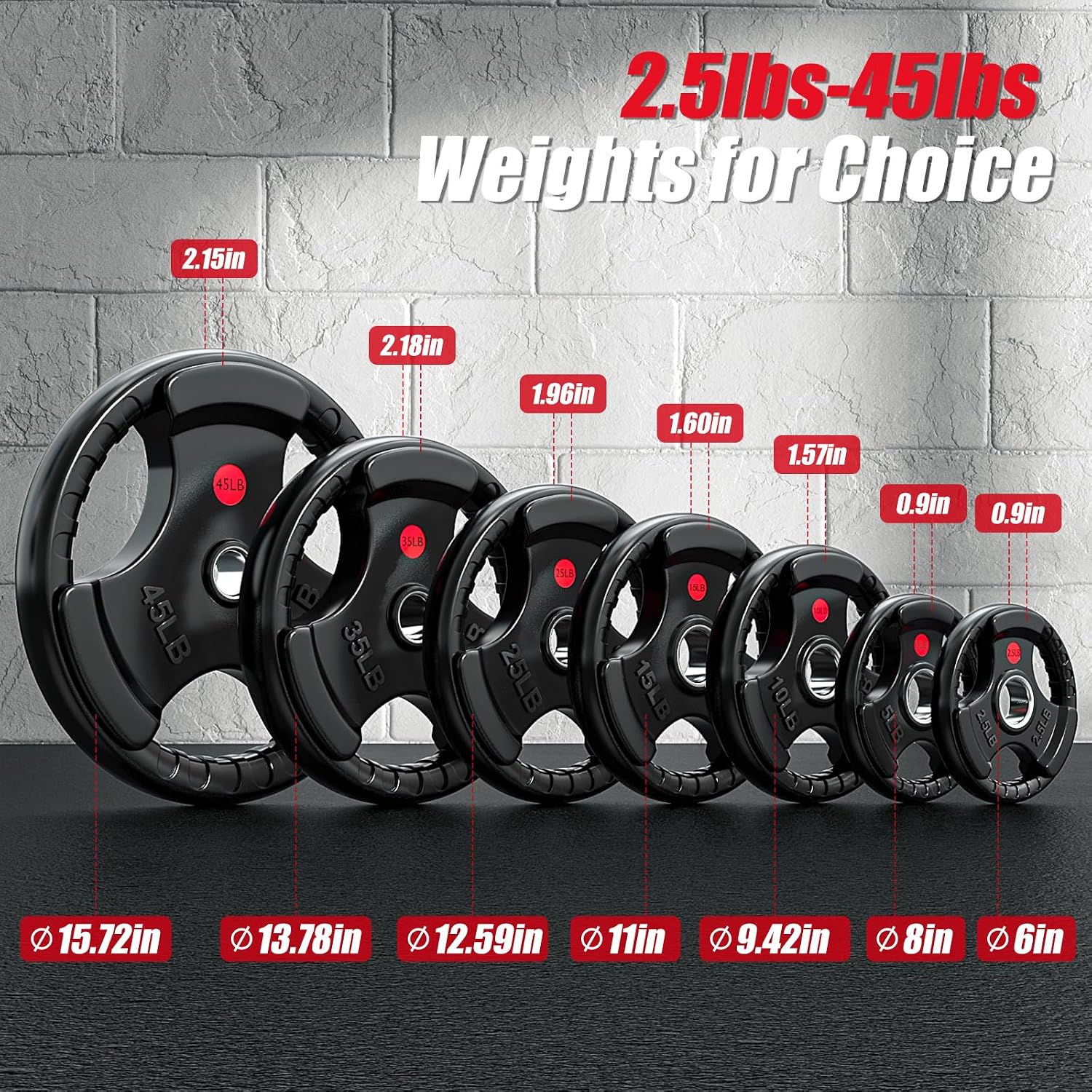 GIKPAL Olympic Weight Plates, 2-Inch Rubber Coated for Strength Training - Image 2