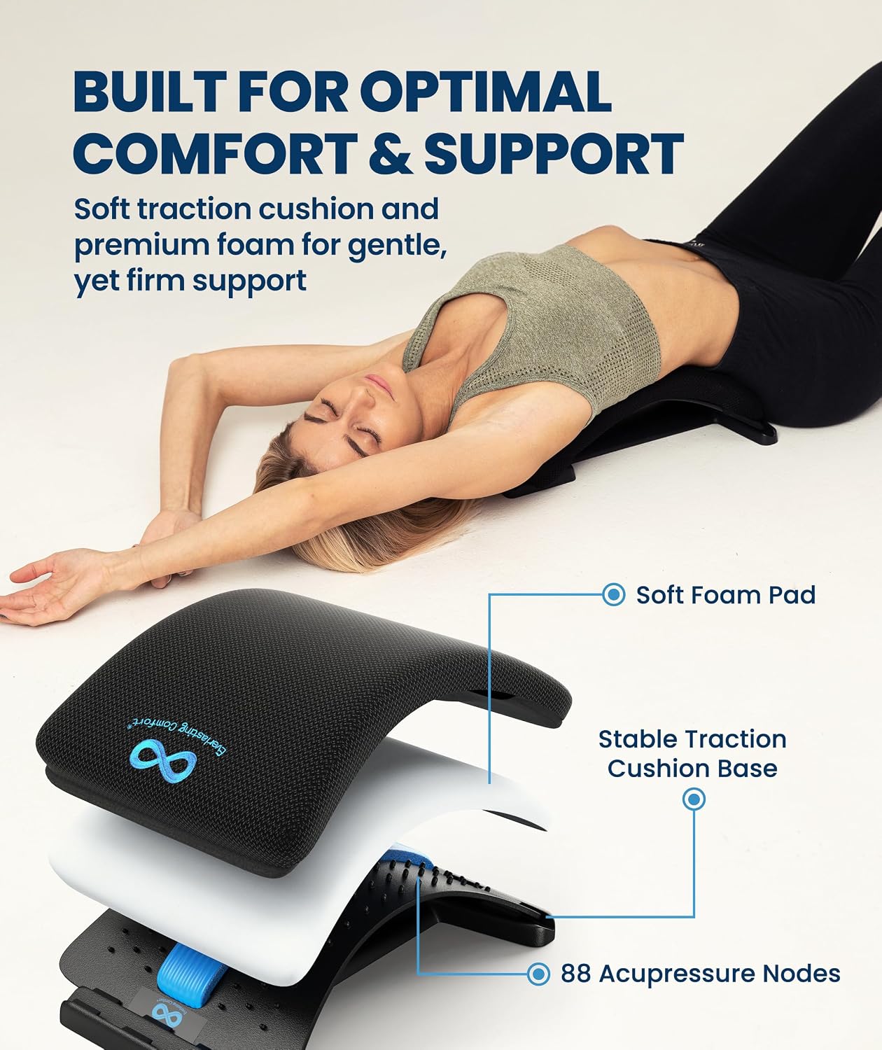 Everlasting Comfort Lumbar Support Board Back Stretcher for Lower Pain Relief - Adjustable Spine Decompression with 88 Acupressure Nodes - Back Cracking Device with Chair Strap for Posture Correction - Image 3