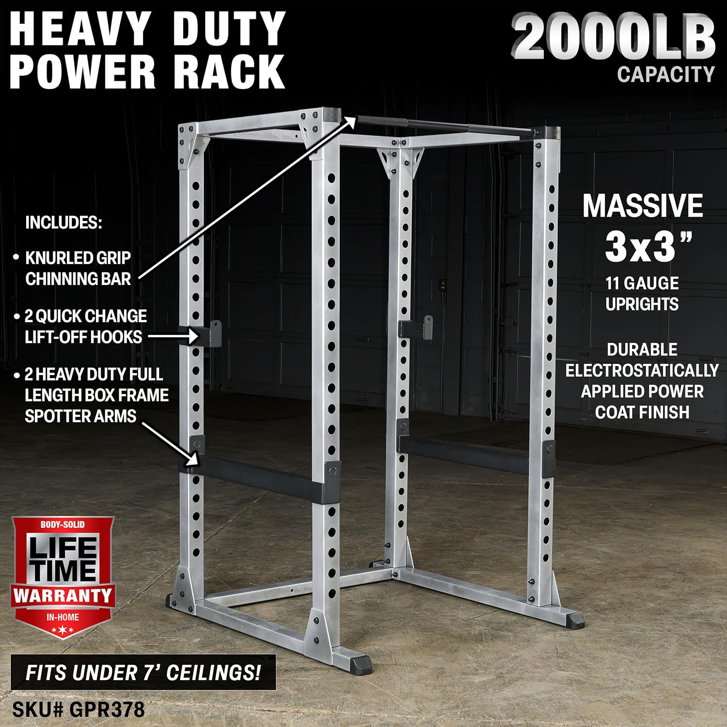 Body-Solid (GPR378 Power Rack - Heavy-Duty Steel Squat Cage with Adjustable Safety Bars and Chin-Up Bar for Home and Light Commercial Gym - Image 2