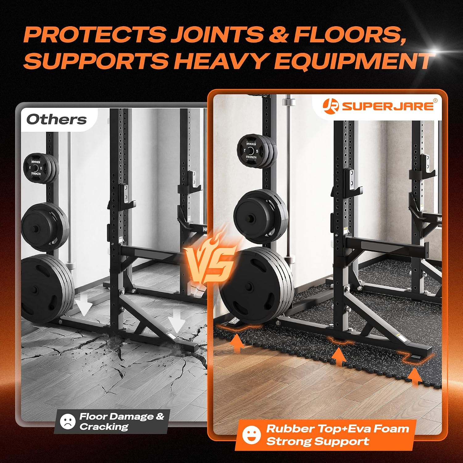 SUPERJARE 0.56'' Thick 48 Sq Ft Rubber Top Gym Flooring for Home Gym - Image 4