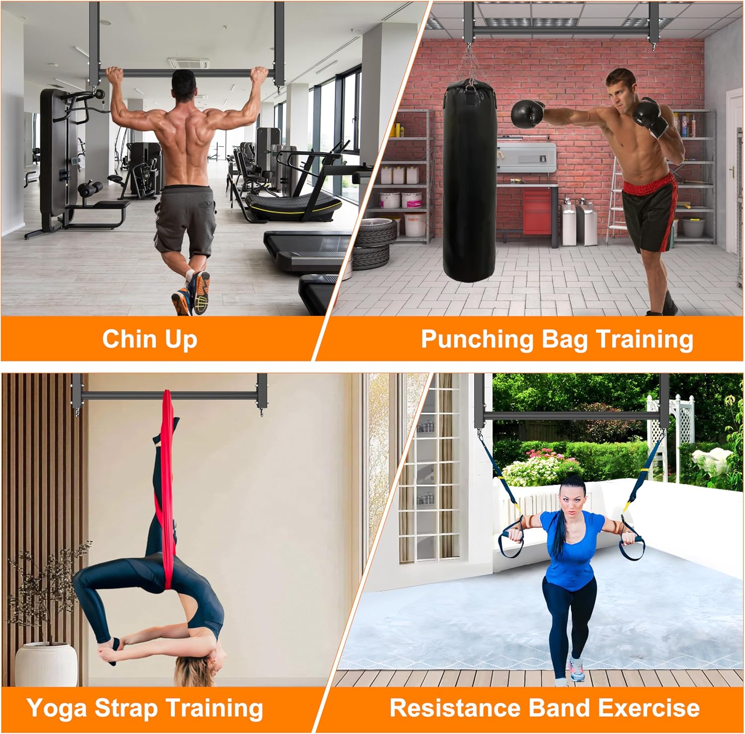 Ceiling Mounted Pull Up Bar, Heavy Duty 700 LBS Multi Grip Pull Up Bars, 16"/24" Rafter Chin Up Bar, Ceiling Joist for Garage/Gym/Basement with Comfortable Grip & Round Anchors, Easy to Install - Image 7