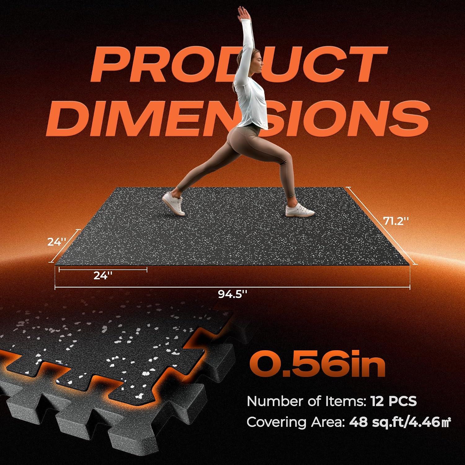 SUPERJARE 0.56'' Thick 48 Sq Ft Rubber Top Gym Flooring for Home Gym - Image 7